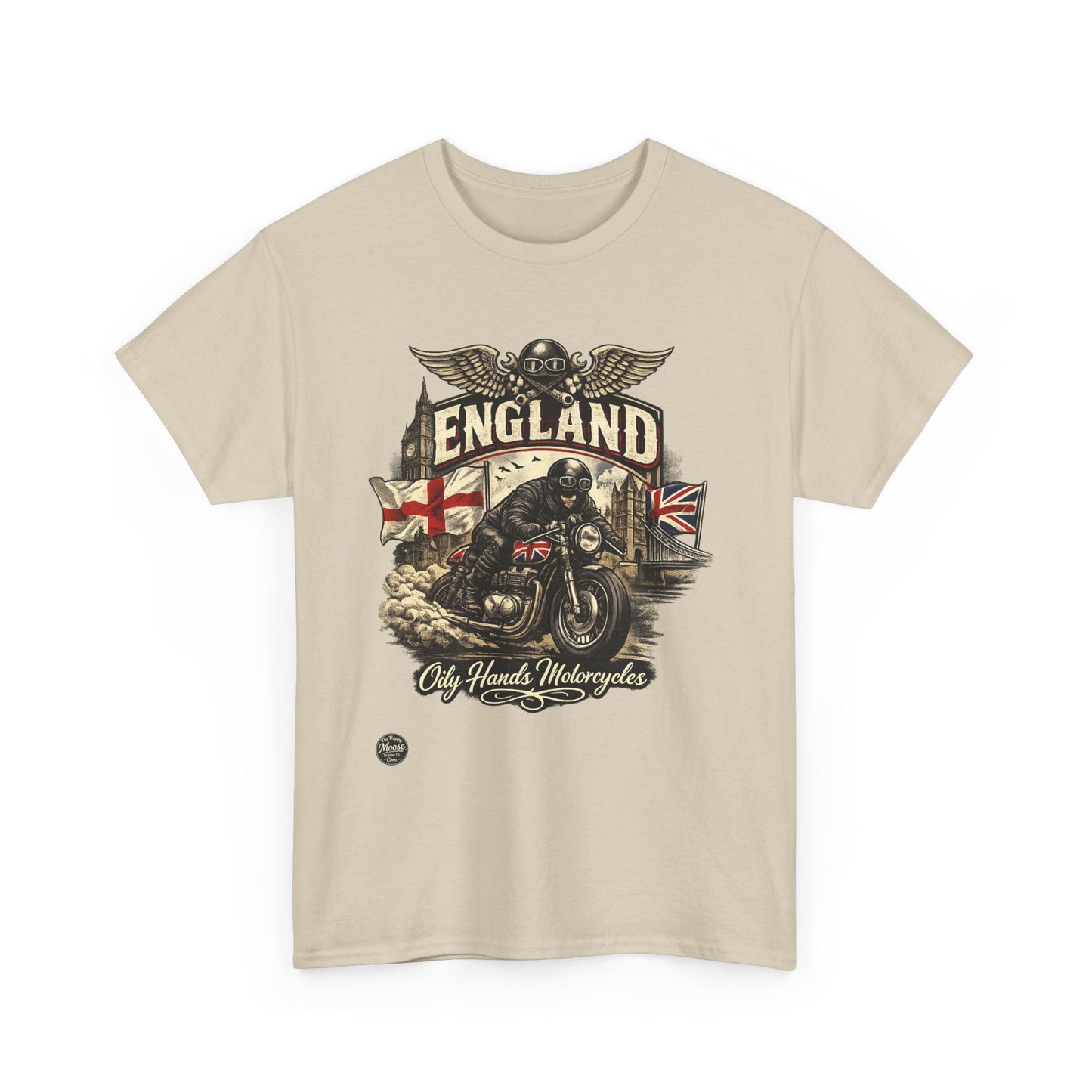 Oily Hands England Motorcycle Tee — Old Hands Biker Vintage Flag Graphic T-Shirt #009 E