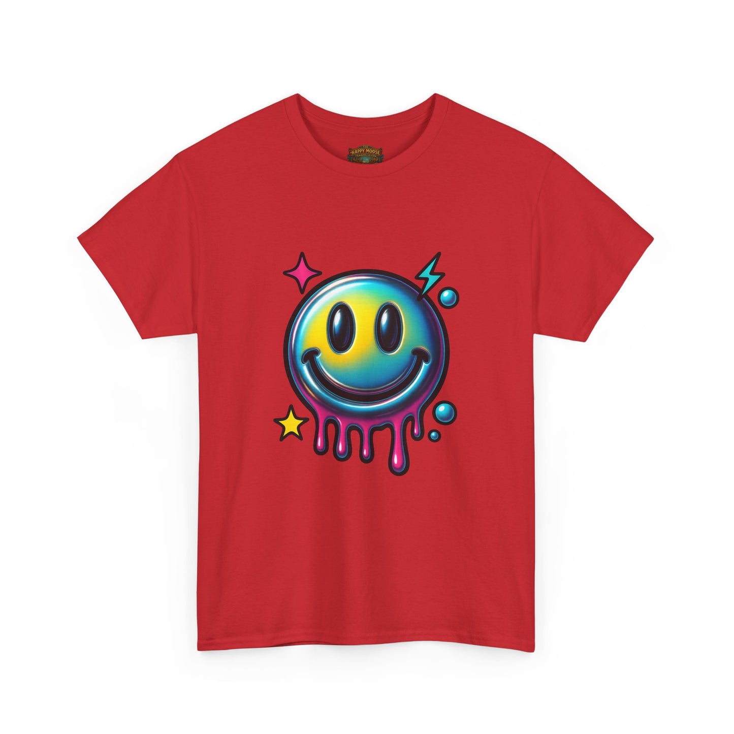 Smiley Drip Graphic Tee — Neon Melting Smiley Face T-Shirt