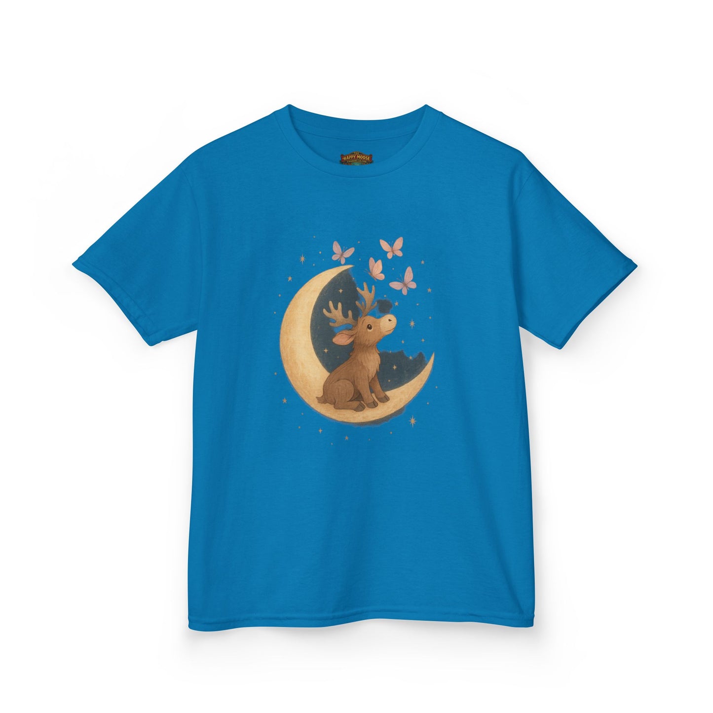 Kids Tee — Cute Puppy on Moon with Butterflies Graphic