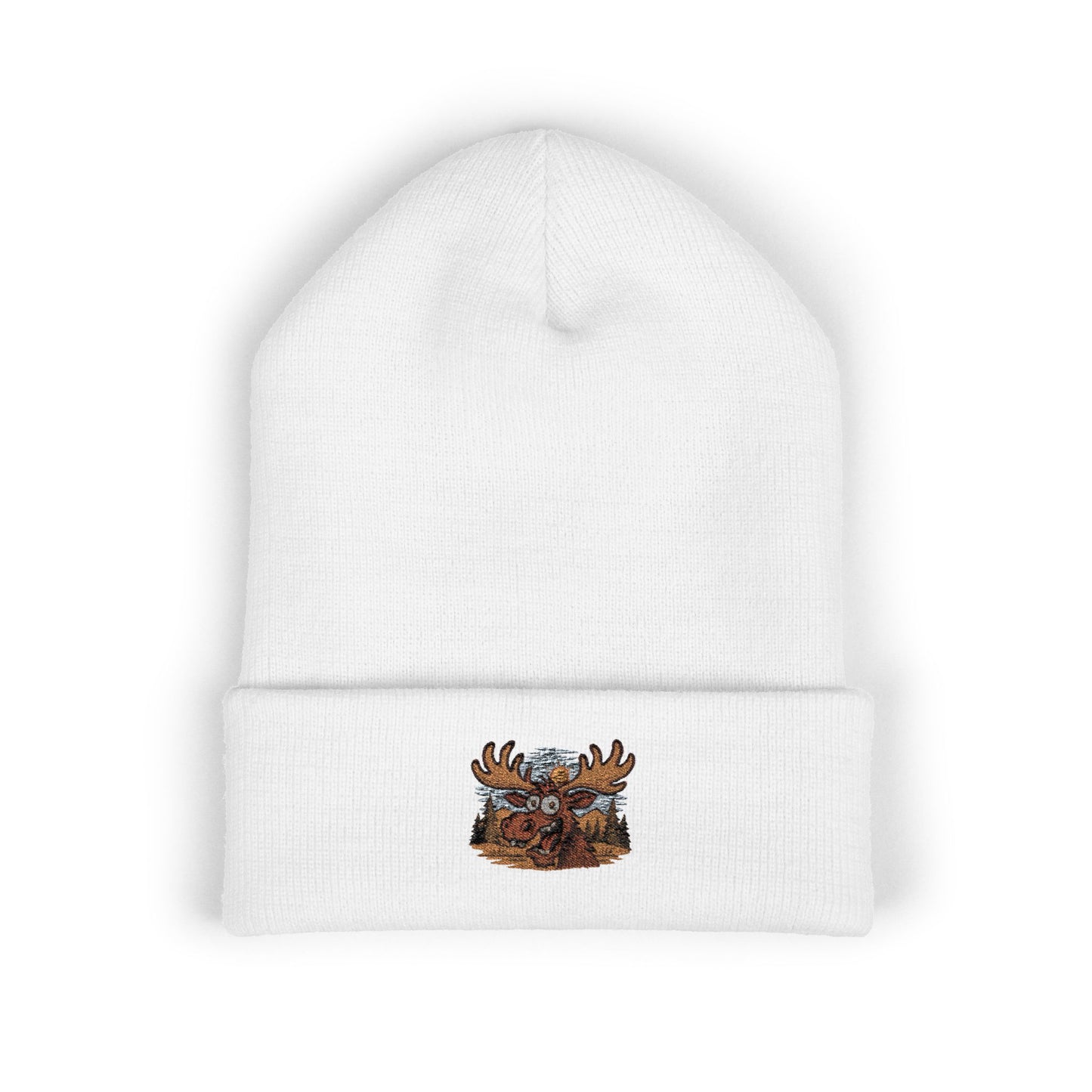 Embroidered Crazy Woodland Moose Cuffed Beanie — Cozy Winter Hat
