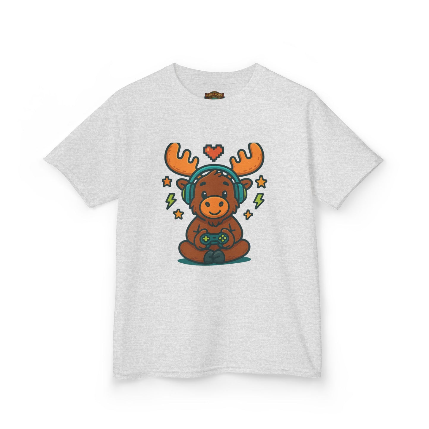 Kids Moose Gamer T‑Shirt — Cute Headset Moose with Controller