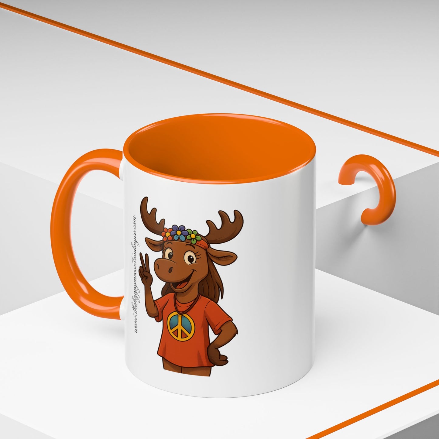 Peace Sign Moose Accent Coffee Mug — Hippie Moose with Flower Crown (11/15oz)