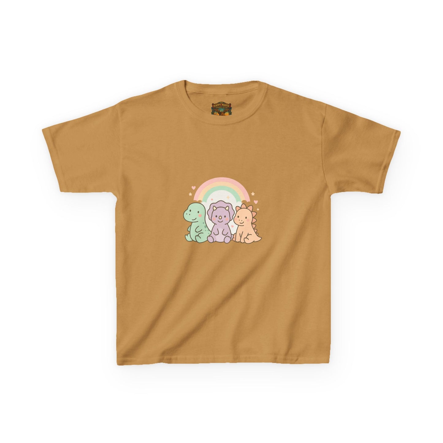 Kids T-Shirt — Cute Pastel Dino Trio with Rainbow