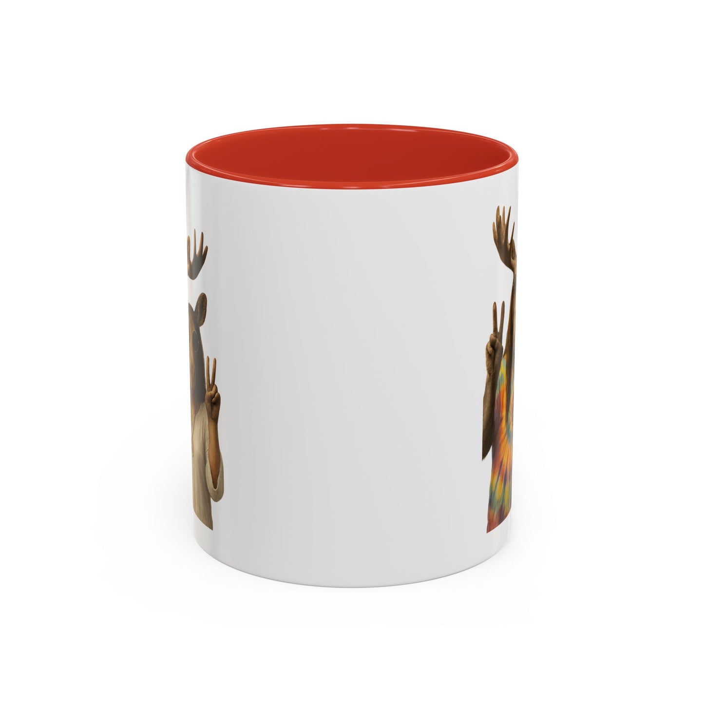 Peaceful Moose Couple Accent Coffee Mug — Hippie Tie-Dye Moose Peace Sign 11/15oz