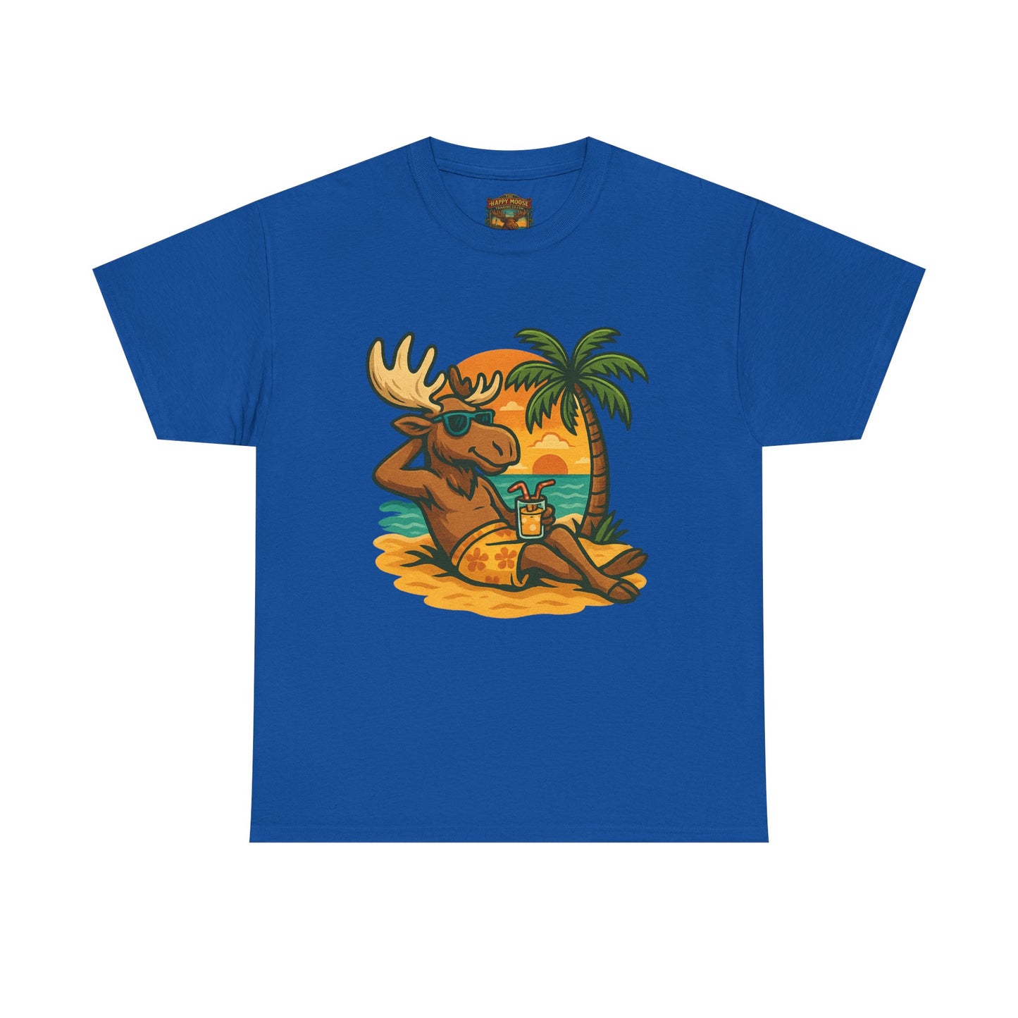 Moose Beach Vacation T-Shirt — Relaxing Tropical Moose Graphic Tee