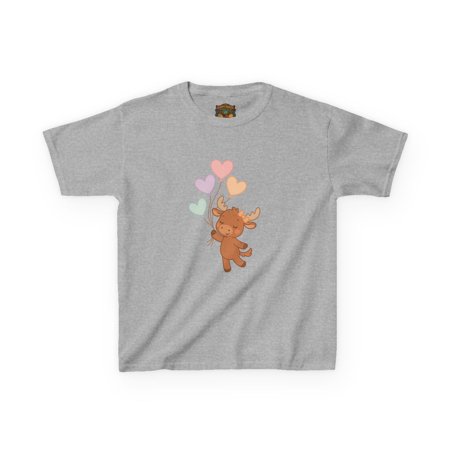 Kids Tee — Cute Moose Holding Heart Balloons | Toddler Gift