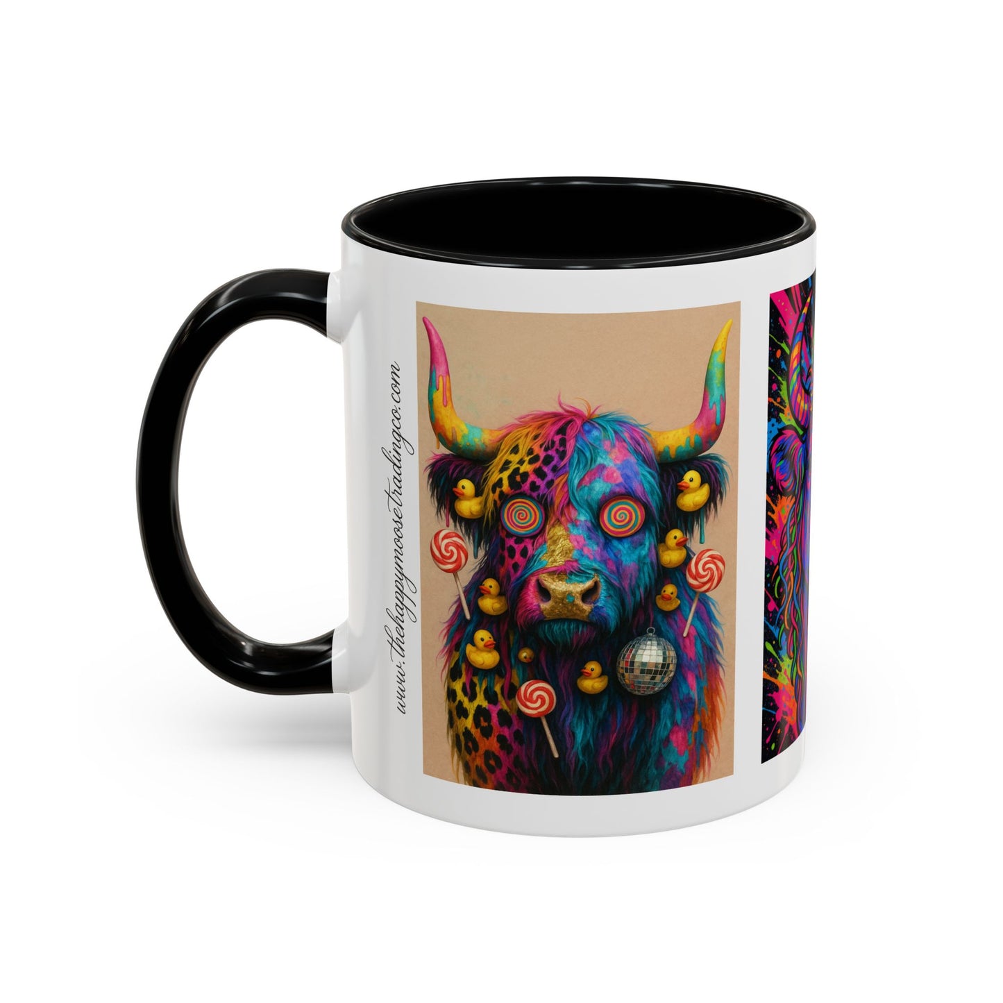 Psychedelic Highland Cow Accent Coffee Mug — Colorful Neon Farm Animal Art (11/15 oz)