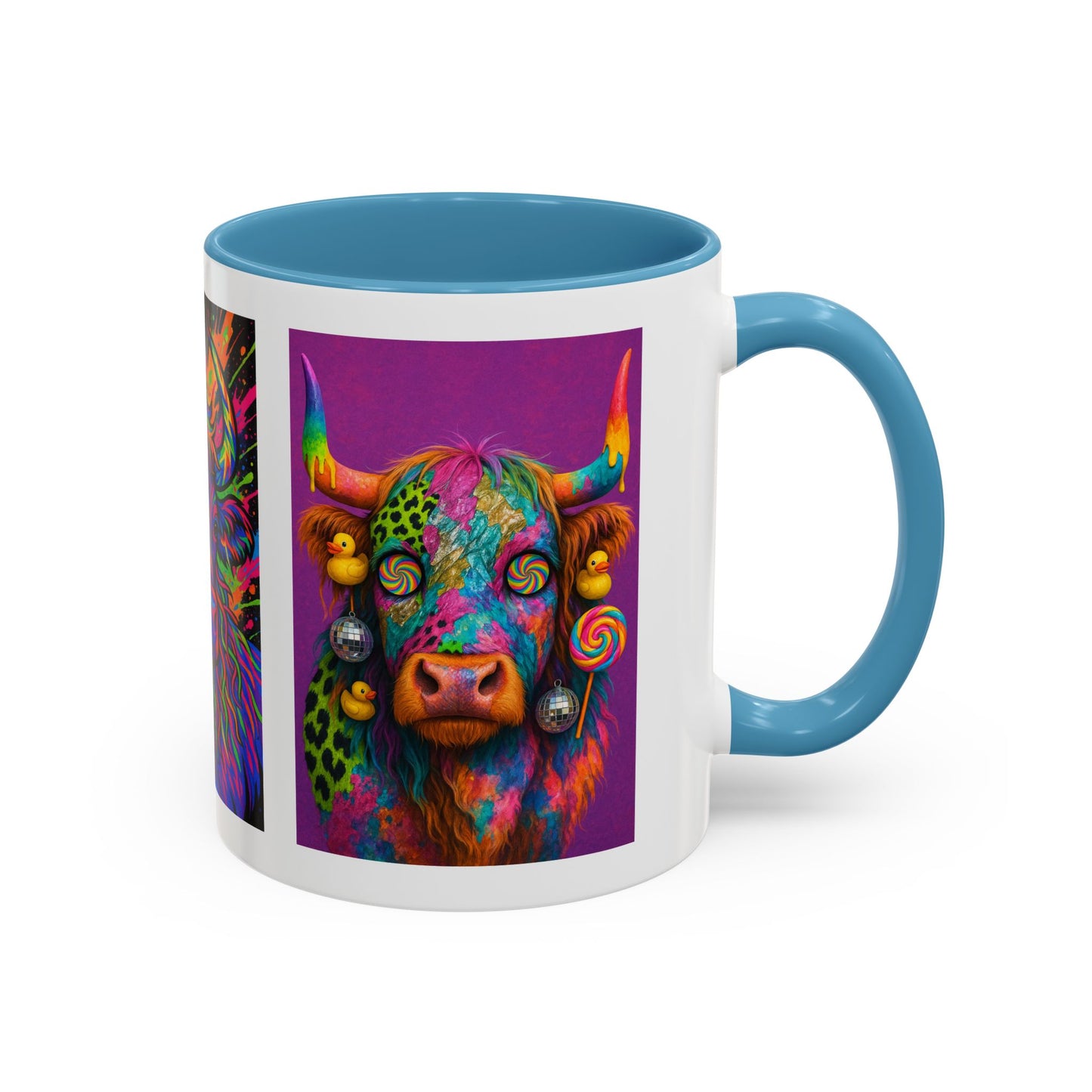 Psychedelic Highland Cow Accent Coffee Mug — Colorful Neon Farm Animal Art (11/15 oz)