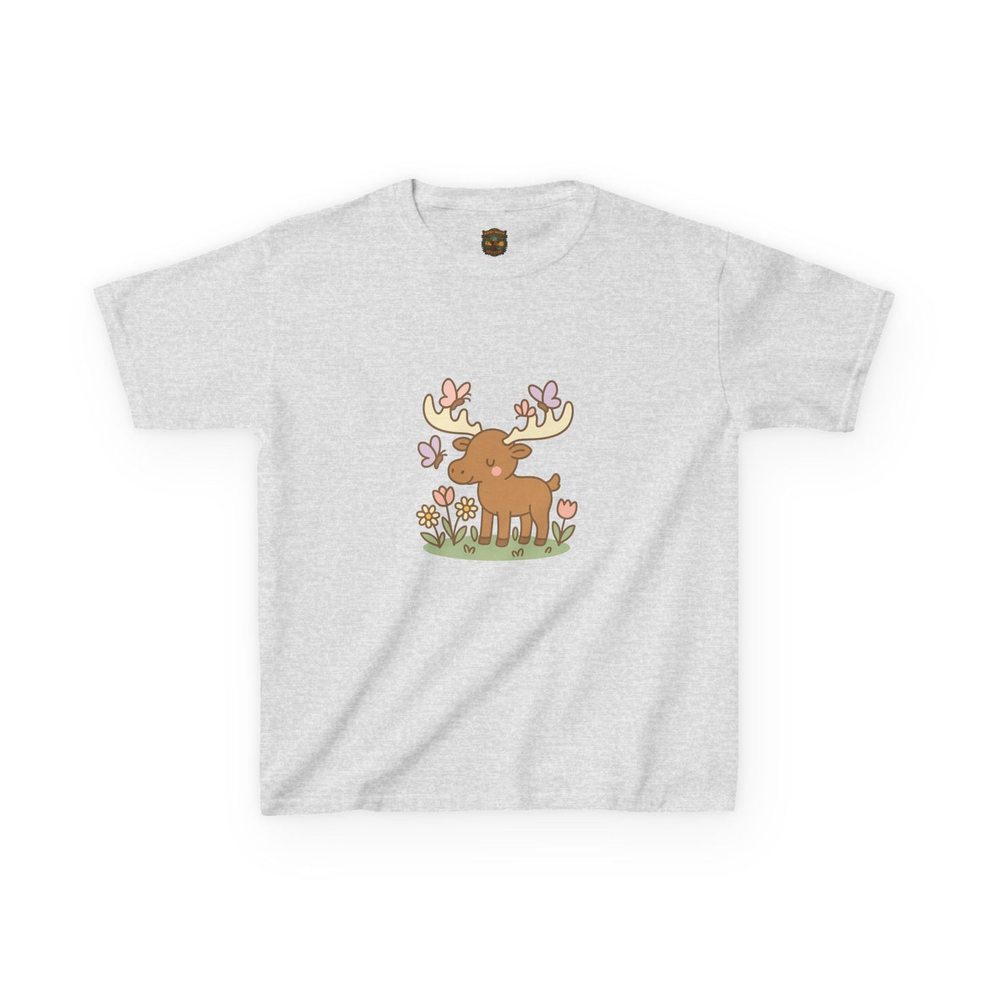 Kids T-Shirt — Cute Woodland Moose with Butterflies Kids Tee