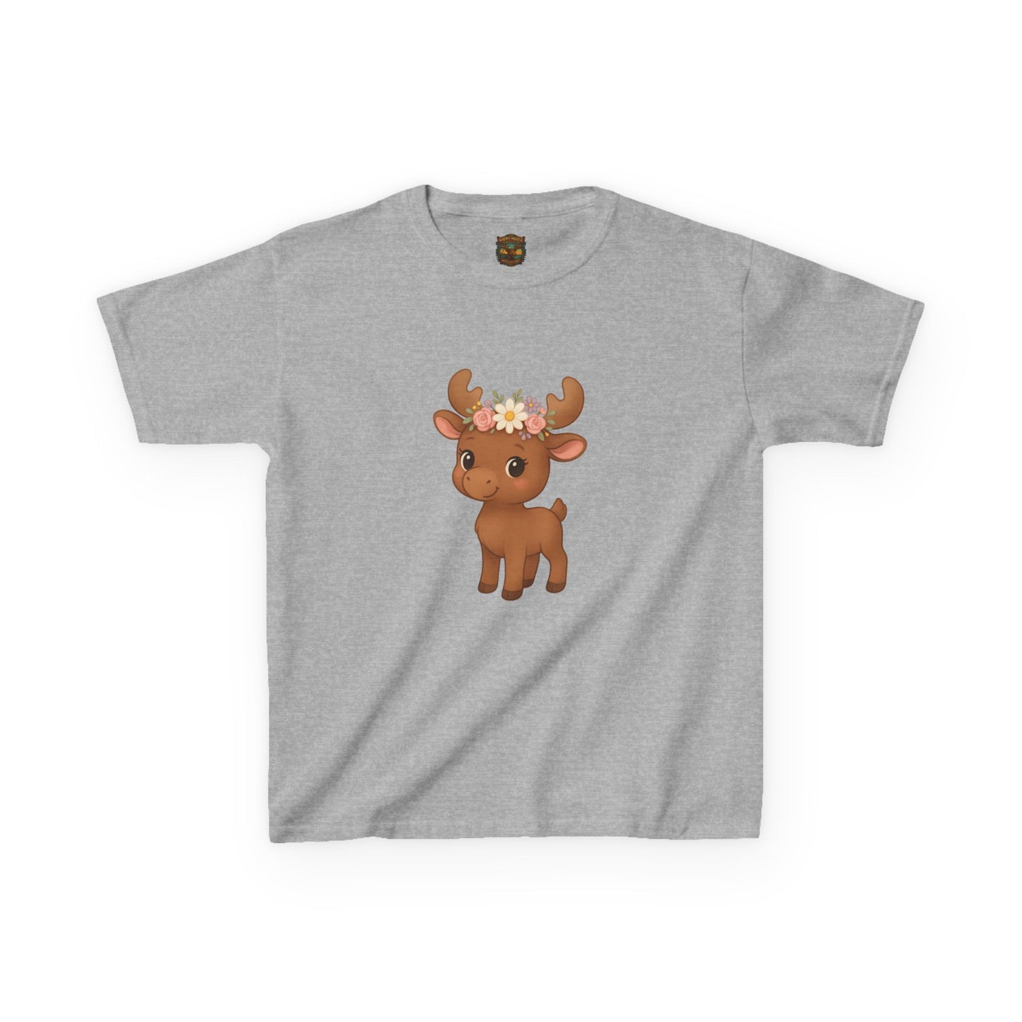 Kids Tee — Cute Floral Crown Baby Moose Graphic