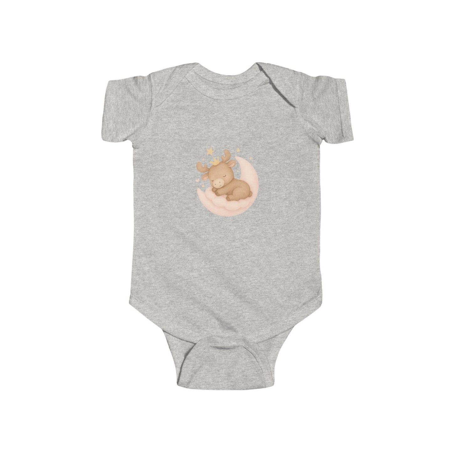 Cute Sleeping Moose Baby Bodysuit — Infant Onesie with Woodland Nursery Design