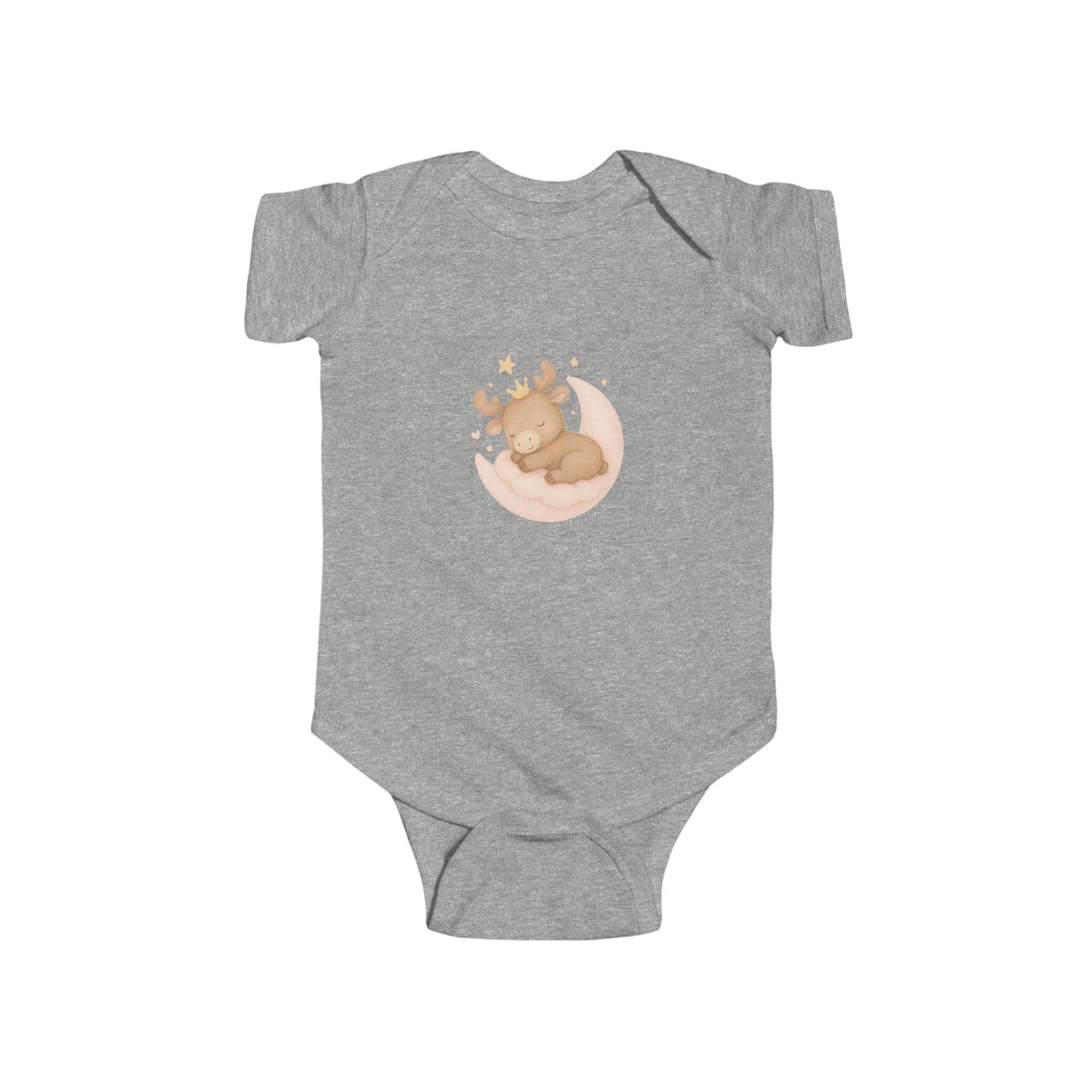 Cute Sleeping Moose Baby Bodysuit — Infant Onesie with Woodland Nursery Design