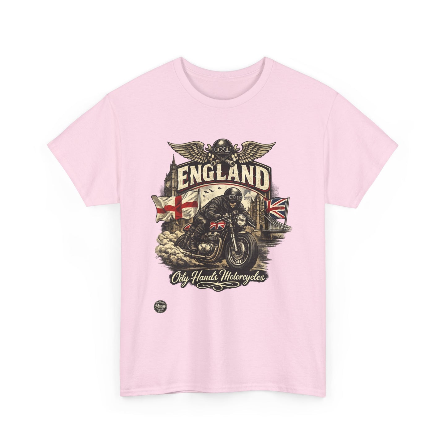 Oily Hands England Motorcycle Tee — Old Hands Biker Vintage Flag Graphic T-Shirt #009 E
