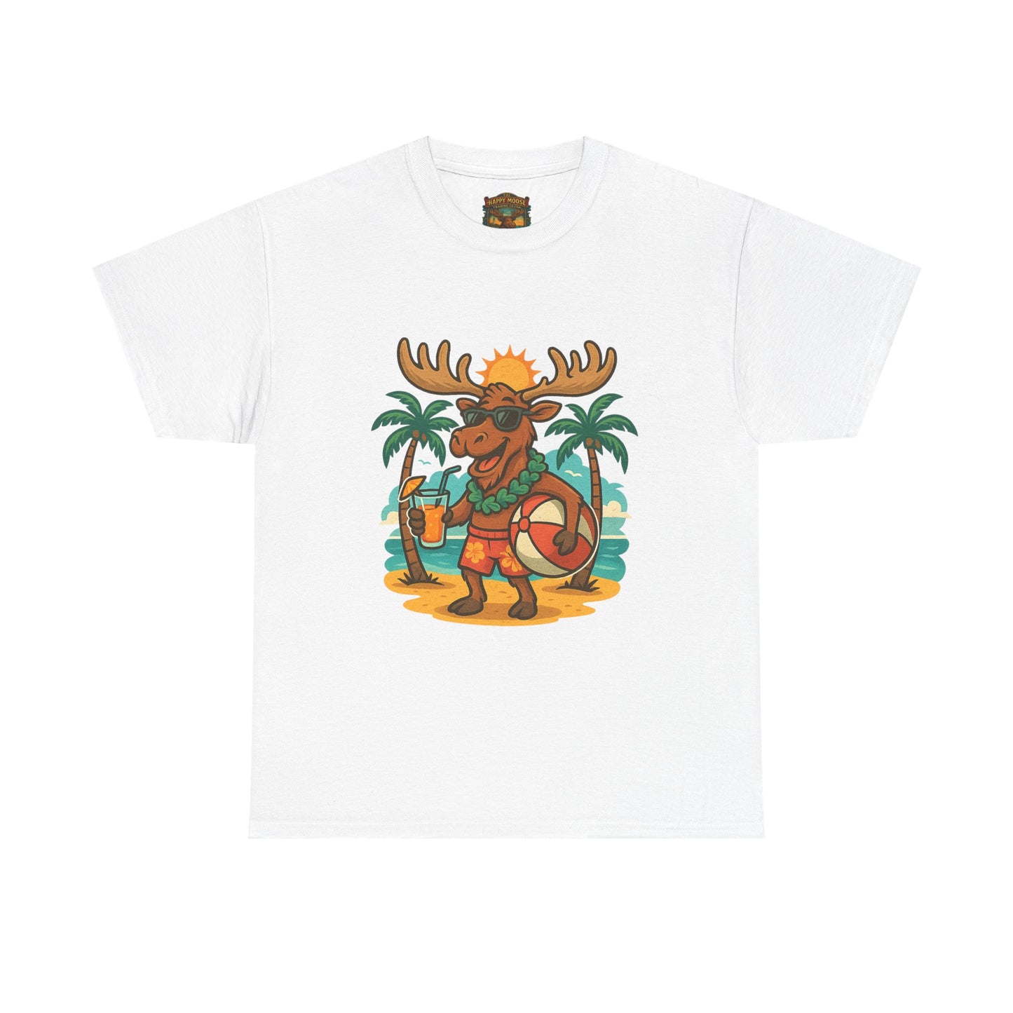 Moose on Vacation T-Shirt — Tropical Retro Moose with Sunglasses & Drink
