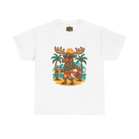 Moose on Vacation T-Shirt — Tropical Retro Moose with Sunglasses & Drink