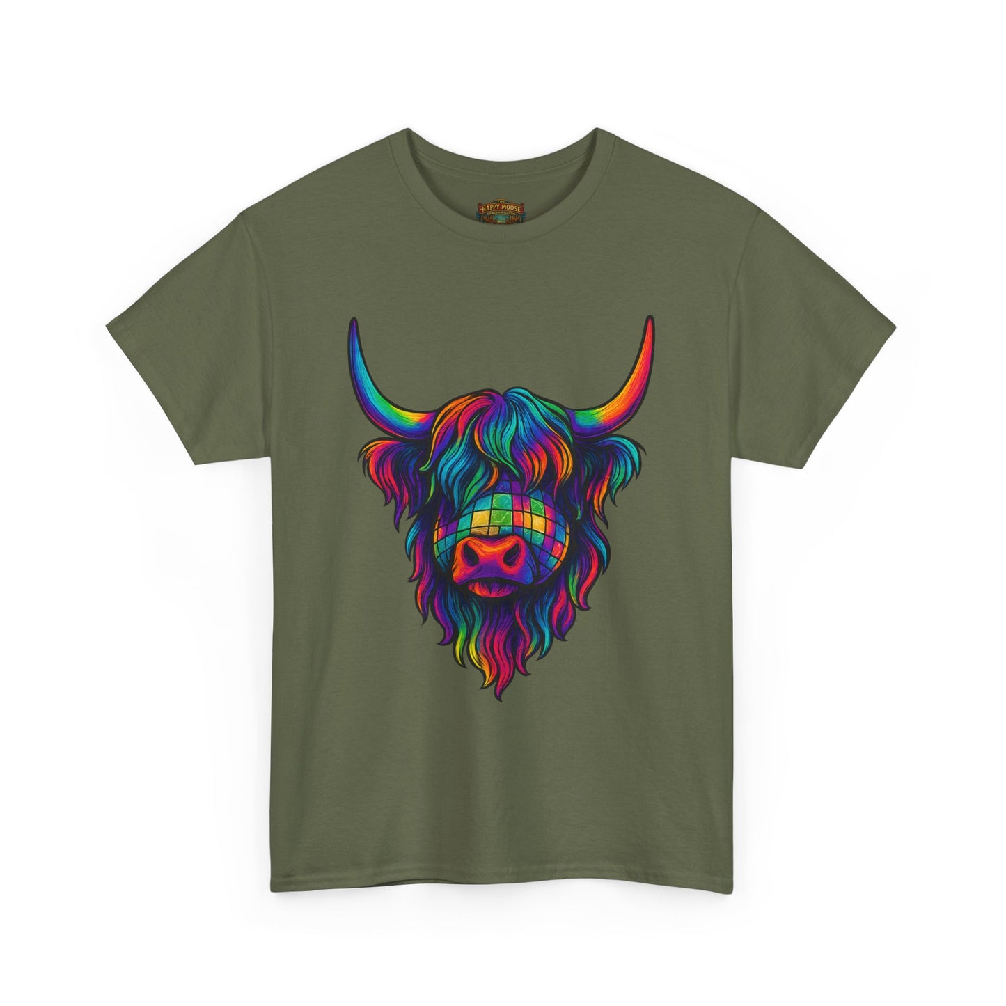 Highland Cow Graphic Tee — Colorful Psychedelic Scottish Highland Cattle T-Shirt