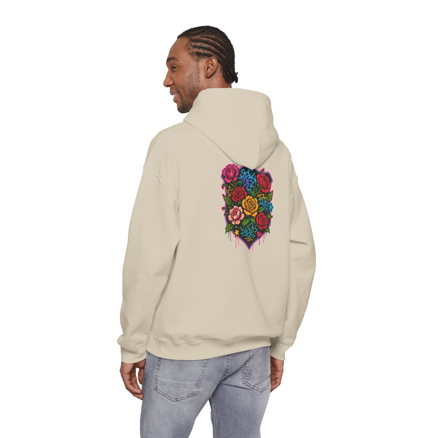 Floral Crest Hoodie – Colorful Roses Shield Graphic Hooded Sweatshirt