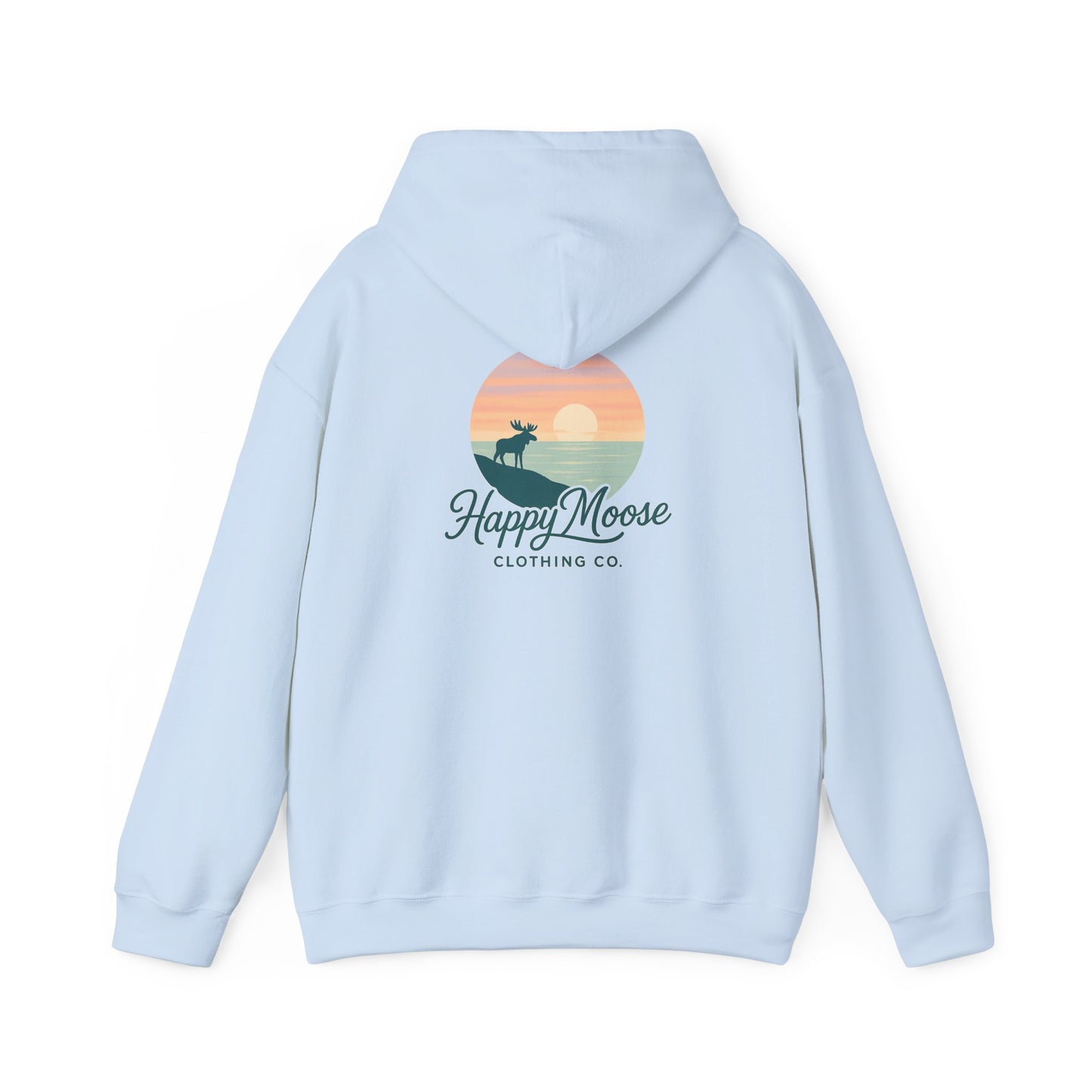 Happy Moose Hoodie — Sunset Lake Graphic Hooded Sweatshirt