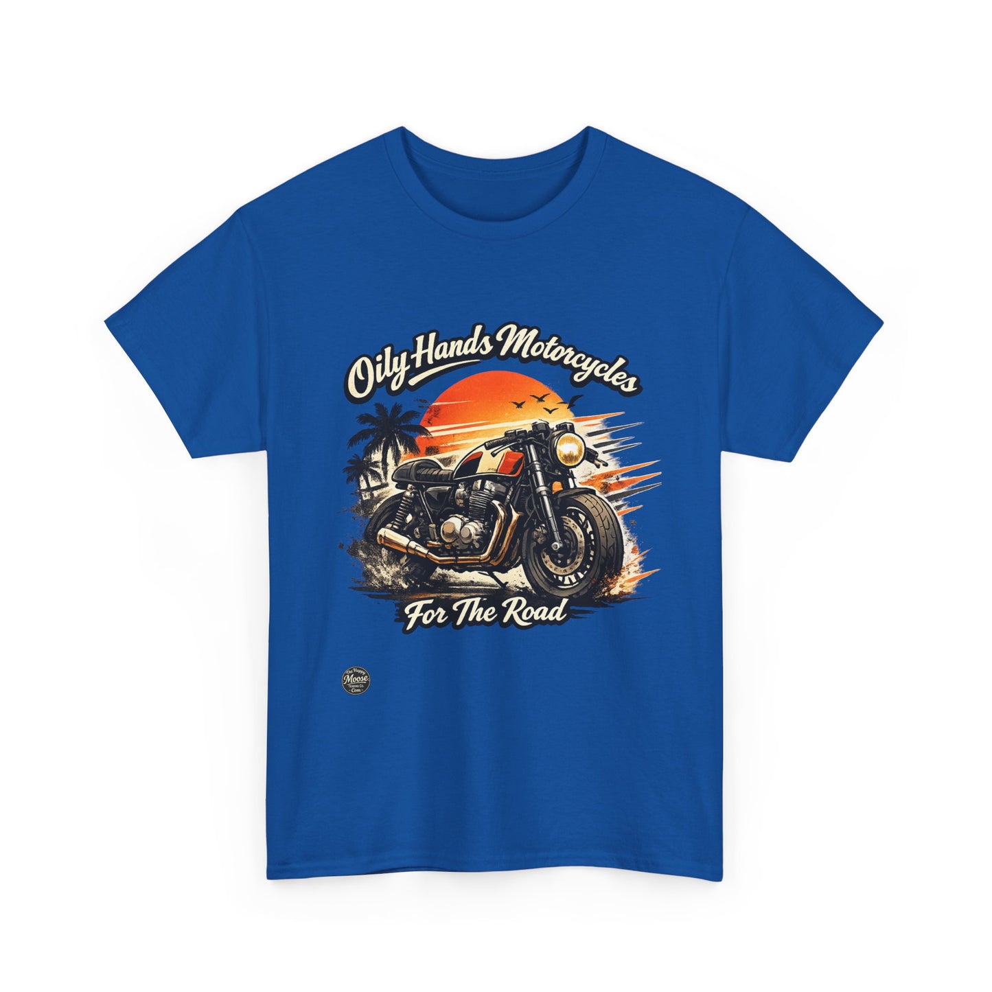 Oily Hands Motorcycle Sunset Tee — "Only Hands Motorcycles For The Road" Riding T-Shirt #001 E