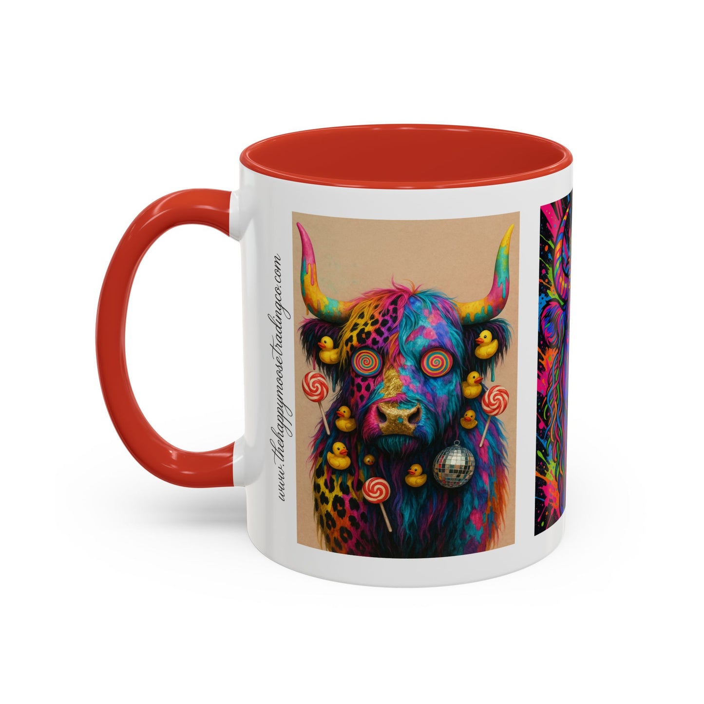 Psychedelic Highland Cow Accent Coffee Mug — Colorful Neon Farm Animal Art (11/15 oz)