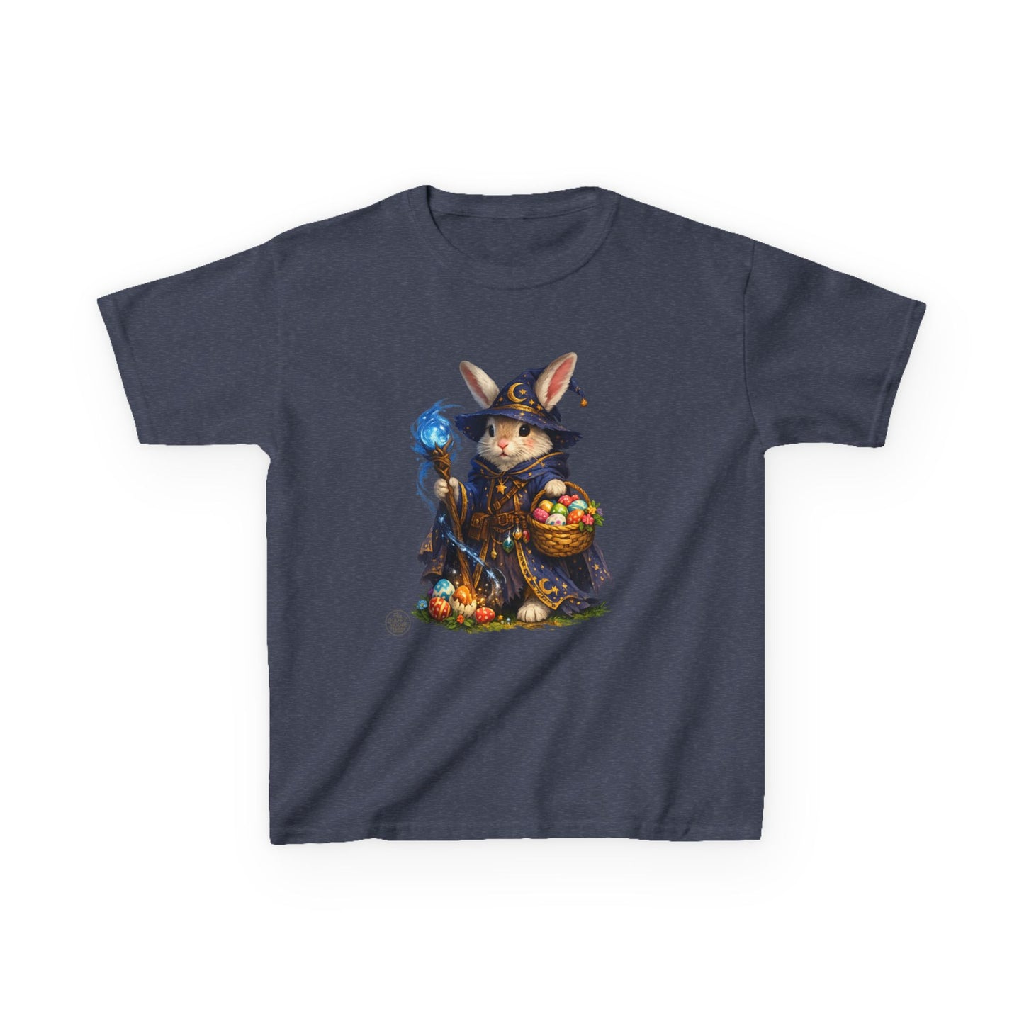 Kids Wizard Bunny T-Shirt — Cute Magic Rabbit with Staff & Basket of Treats
