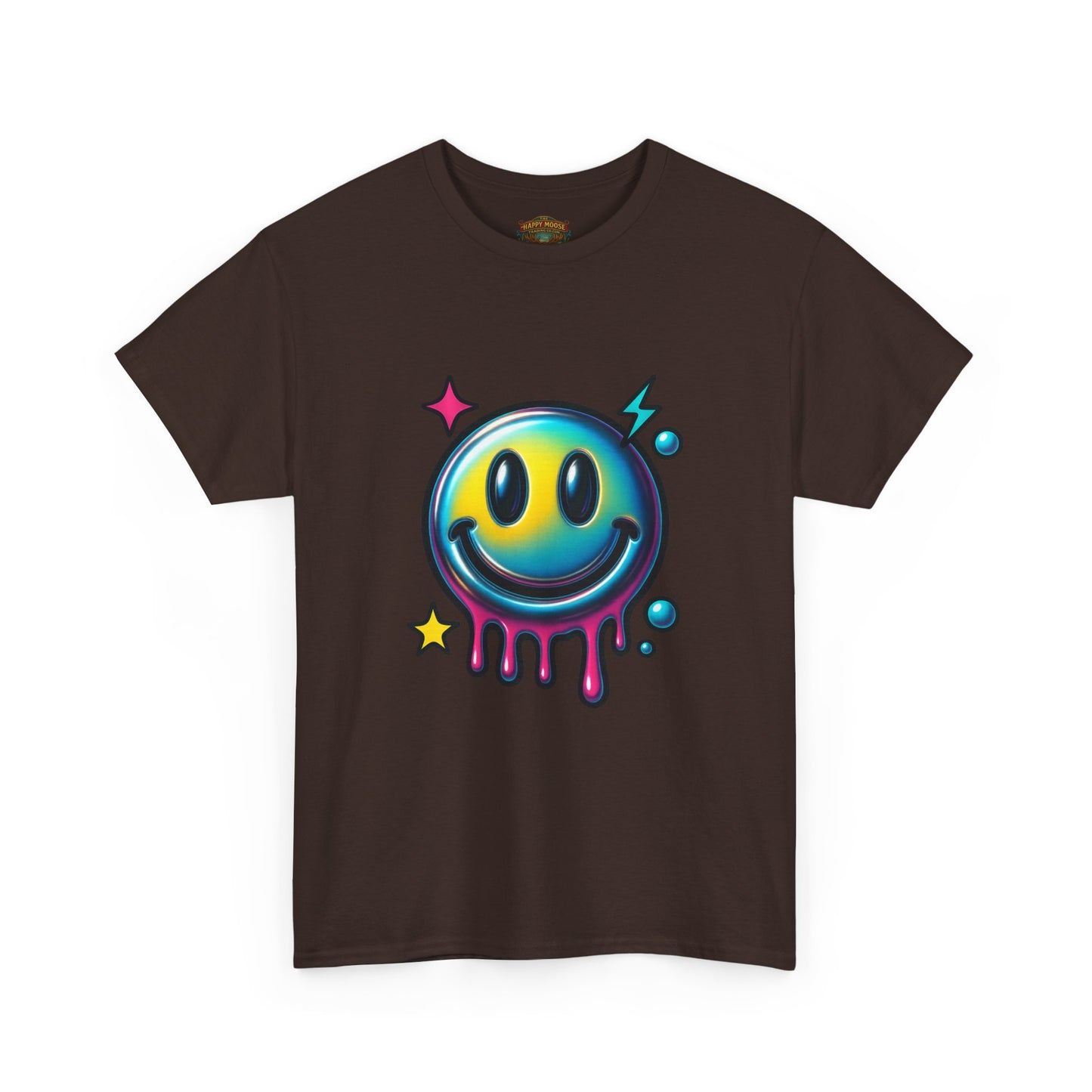 Smiley Drip Graphic Tee — Neon Melting Smiley Face T-Shirt