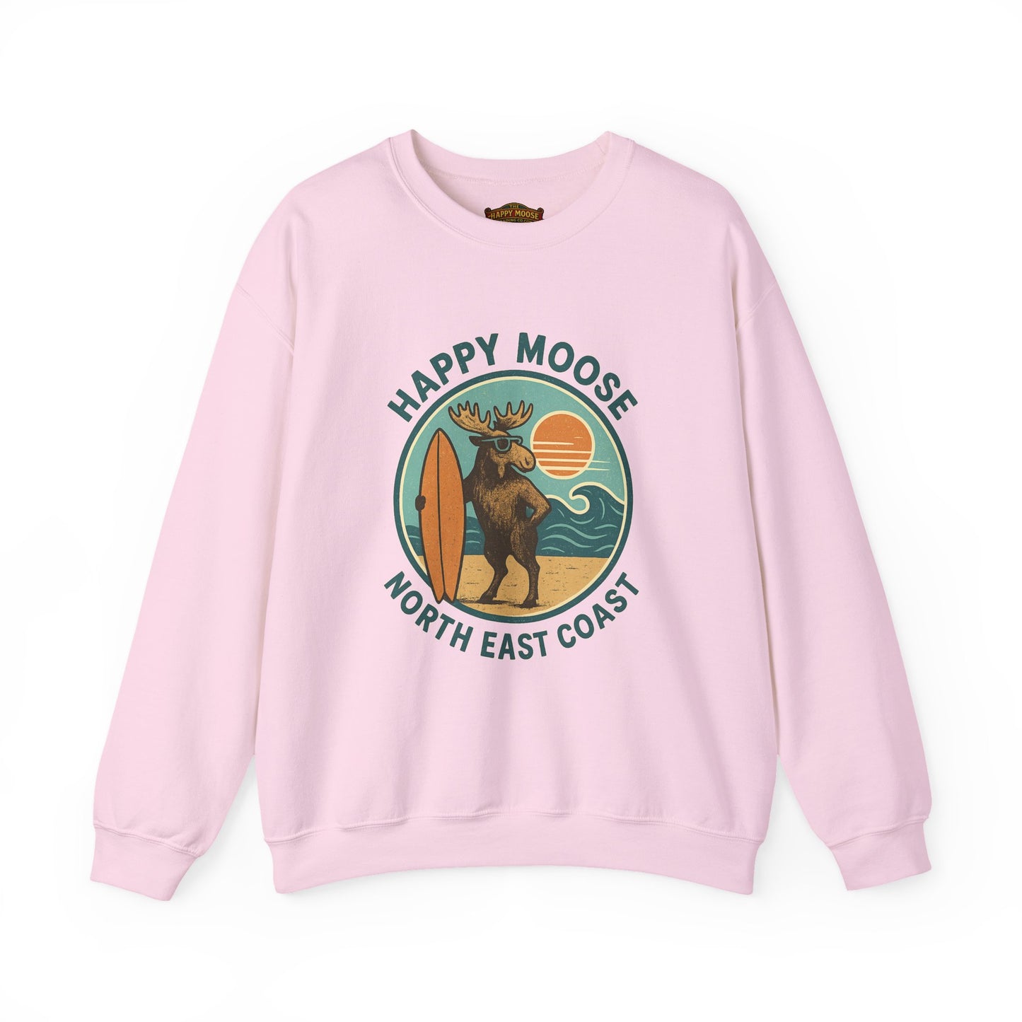 Happy Moose North East Coast Crewneck Sweatshirt — Vintage Surf Moose Graphic