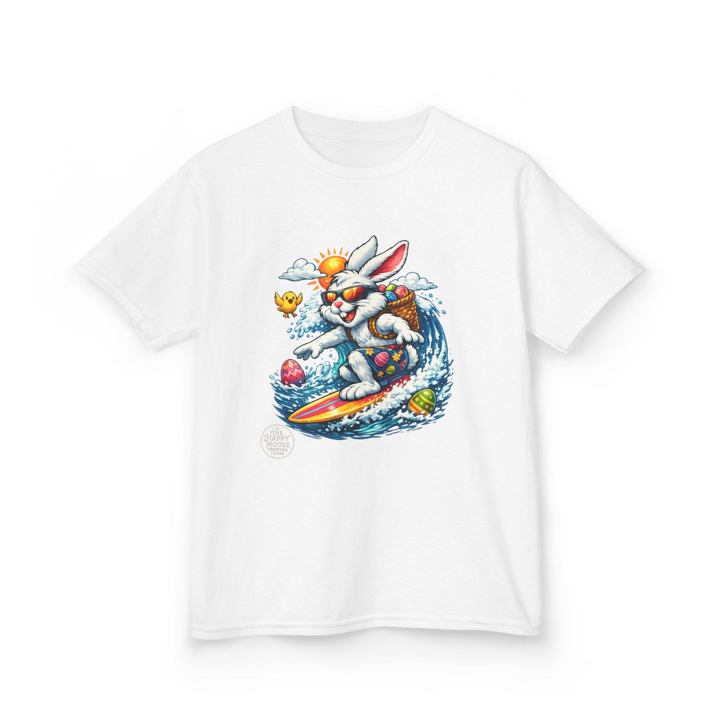 Kids Surfing Easter Bunny T-Shirt — Cute Surfboard Bunny Graphic Tee