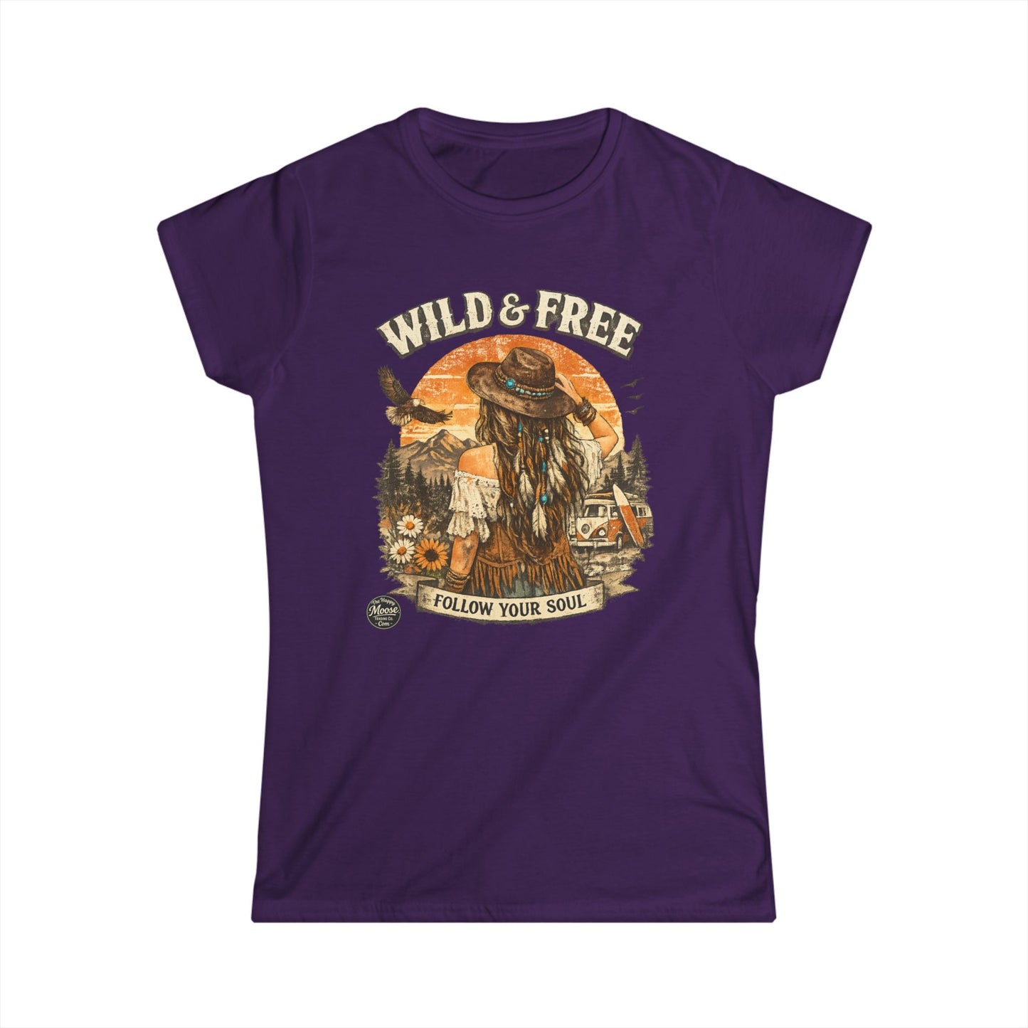 Wild & Free Women's Tee — 'Follow Your Soul' Boho Camping Graphic Shirt