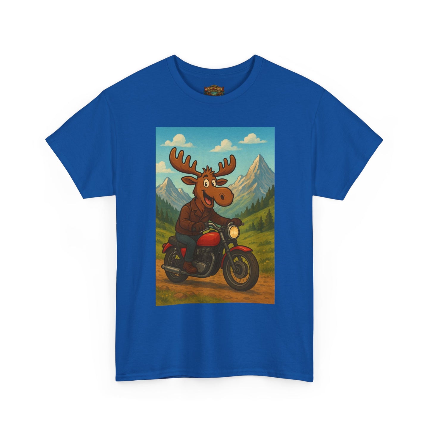Happy Moose Motorcycle T-Shirt | Vintage Biker Moose Illustration
