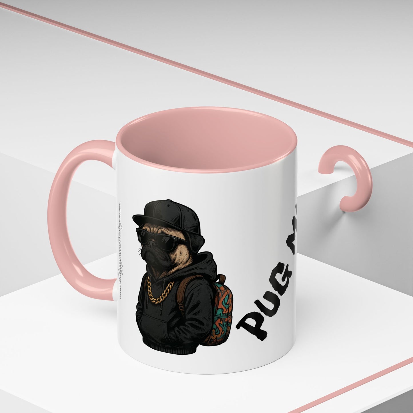 Pug Mug — Red Accent Coffee Mug with Hipster Pug Illustration (11/15oz)
