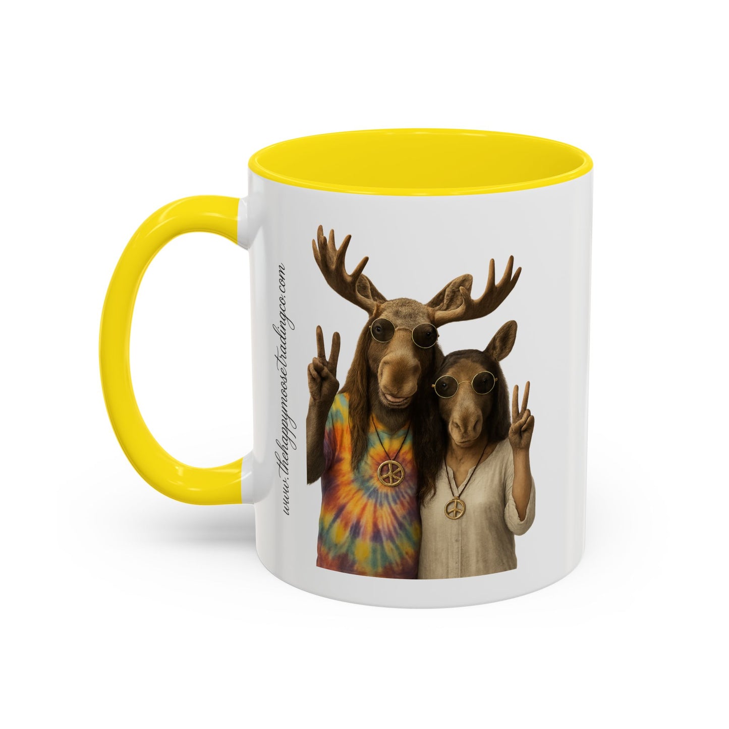 Peaceful Moose Couple Accent Coffee Mug — Hippie Tie-Dye Moose Peace Sign 11/15oz