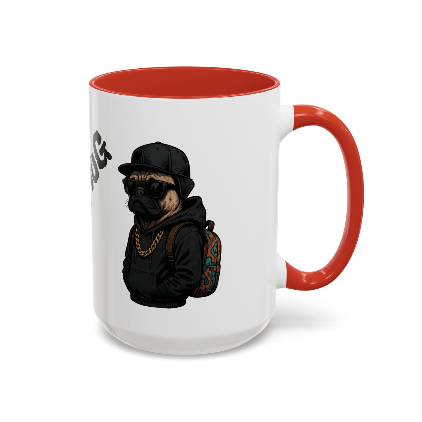 Pug Mug — Red Accent Coffee Mug with Hipster Pug Illustration (11/15oz)