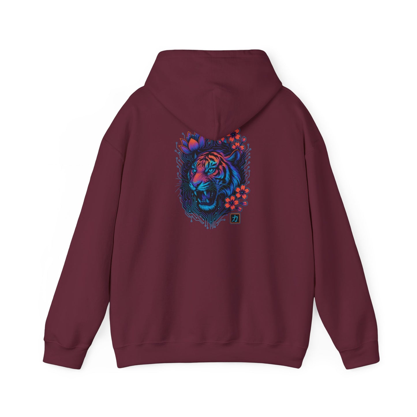 Neon Floral Tiger Hoodie — Artistic Bold Tiger Portrait Sweatshirt