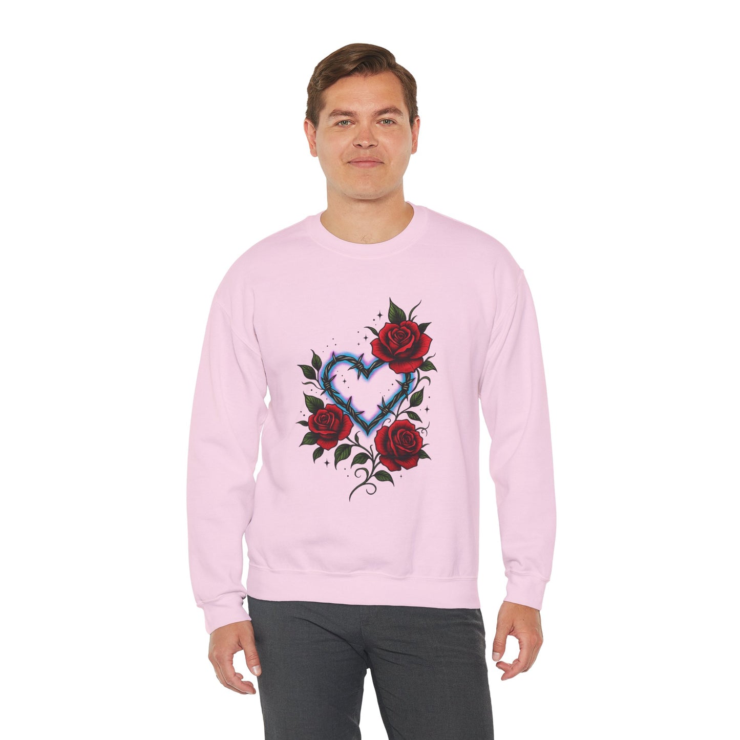 Heart & Roses Crewneck Sweatshirt — Gothic Floral Heart Design
