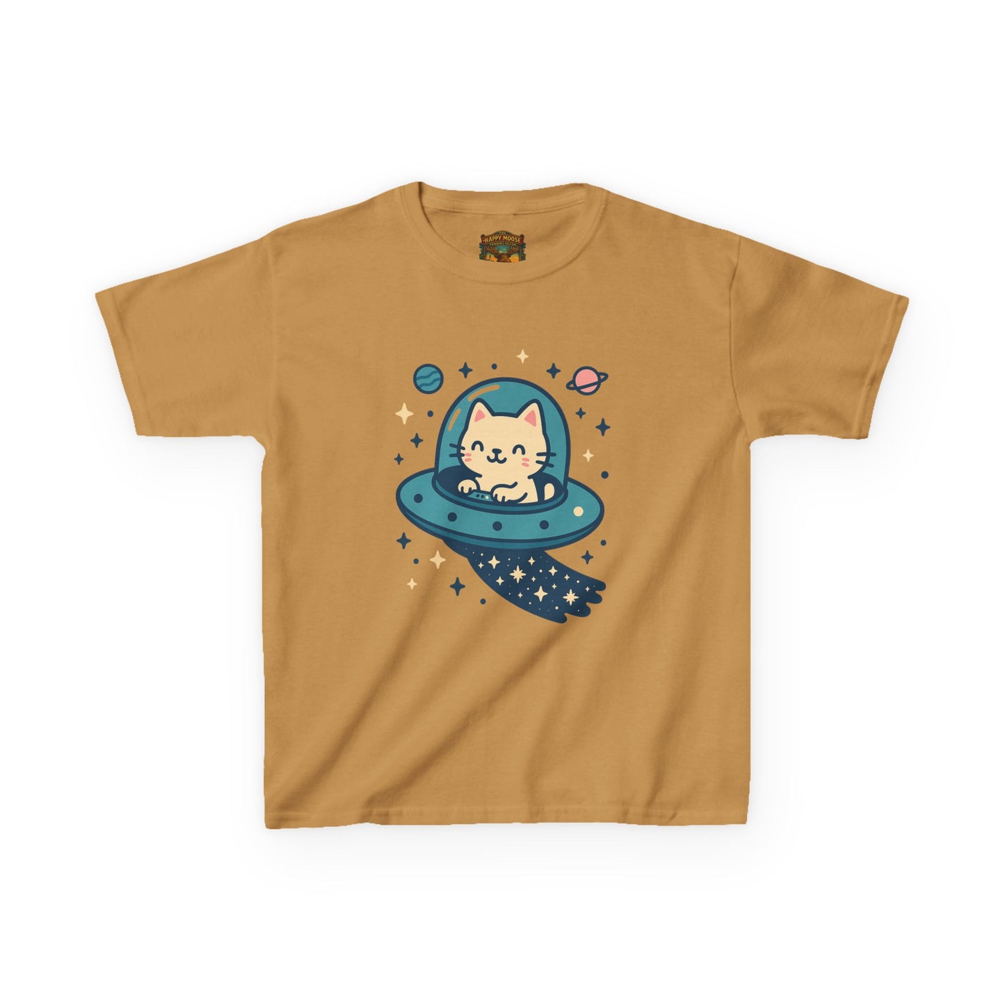 Kids Tee — Cute Cat in UFO Spacecraft Graphic