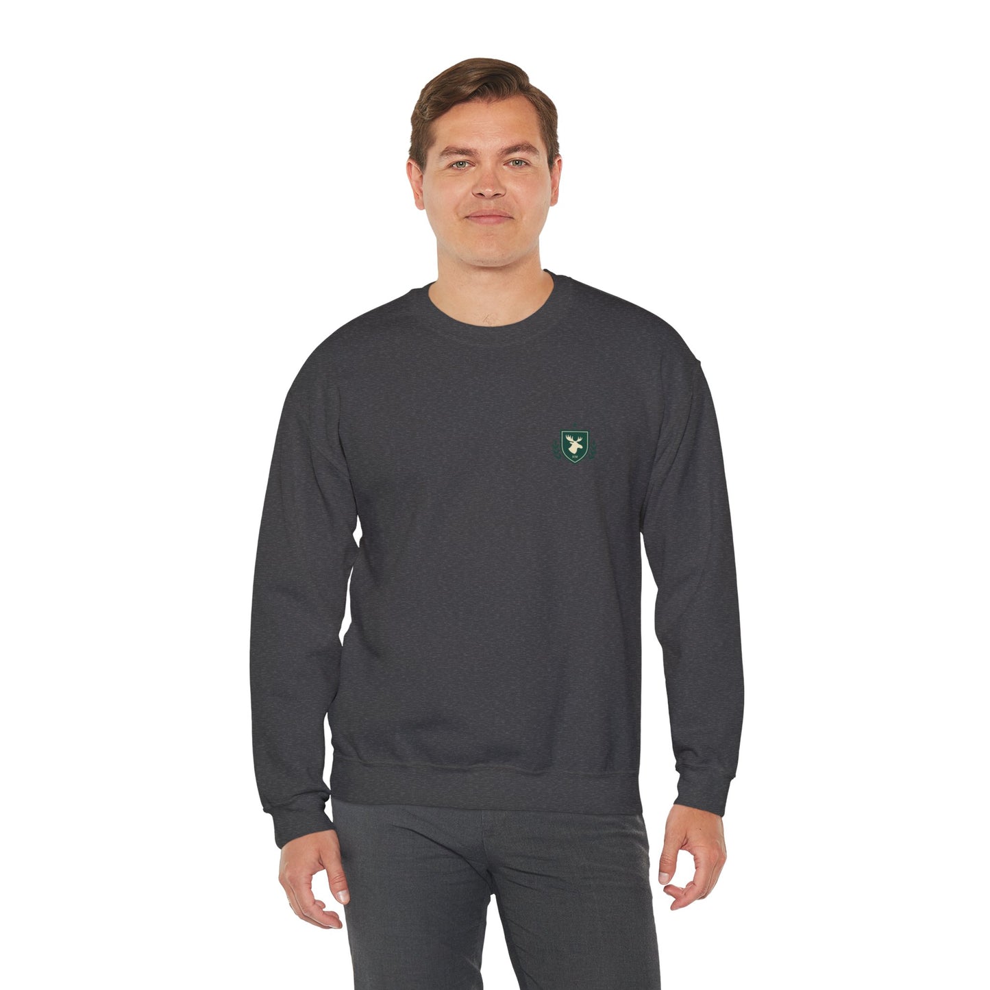 Embroidered Crest Crewneck Sweatshirt — Minimal Vintage Shield Logo