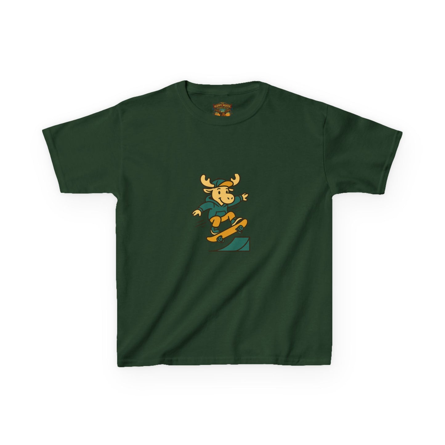 Kids Skateboarding Moose T‑Shirt — Cute Outdoorsy Cartoon Tee for Kids