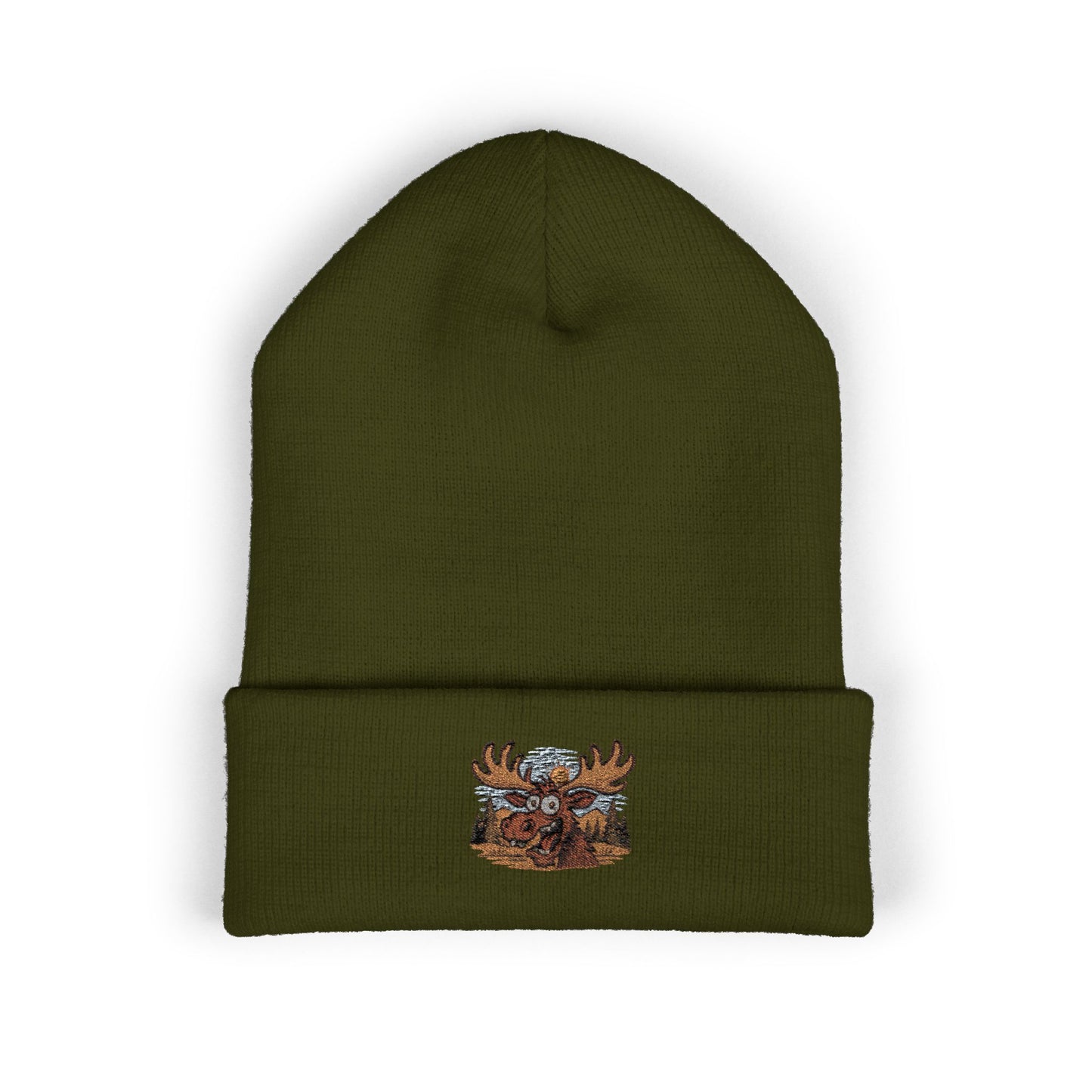 Embroidered Crazy Woodland Moose Cuffed Beanie — Cozy Winter Hat