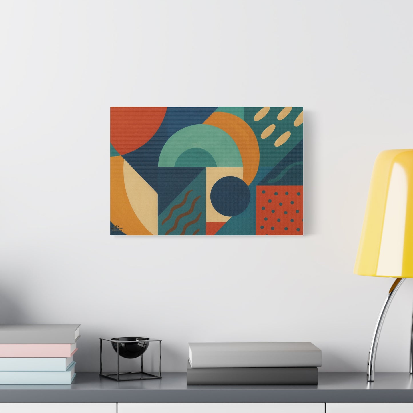 Abstract Geometric Canvas Wall Art — Mid-Century Modern Shapes in Teal & Terracotta