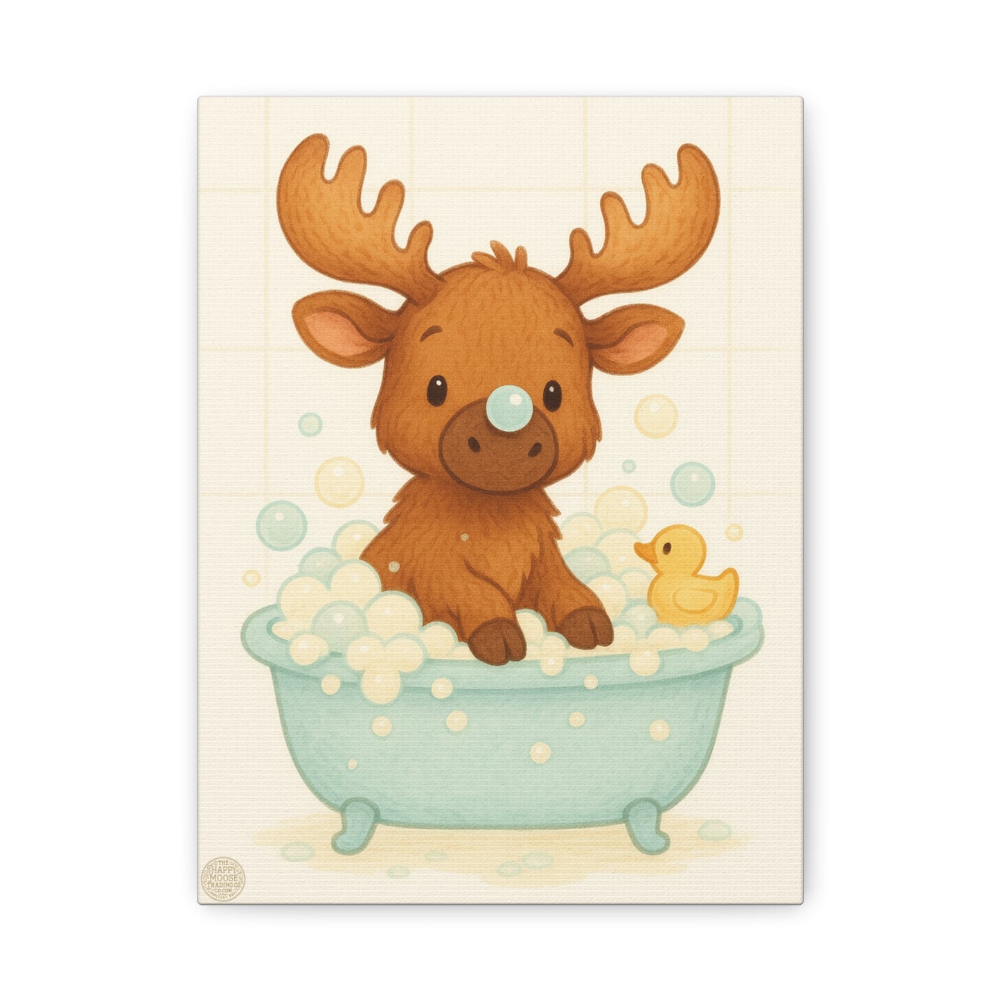 Cute Moose Baby Bath Matte Canvas Wall Art — Nursery Decor