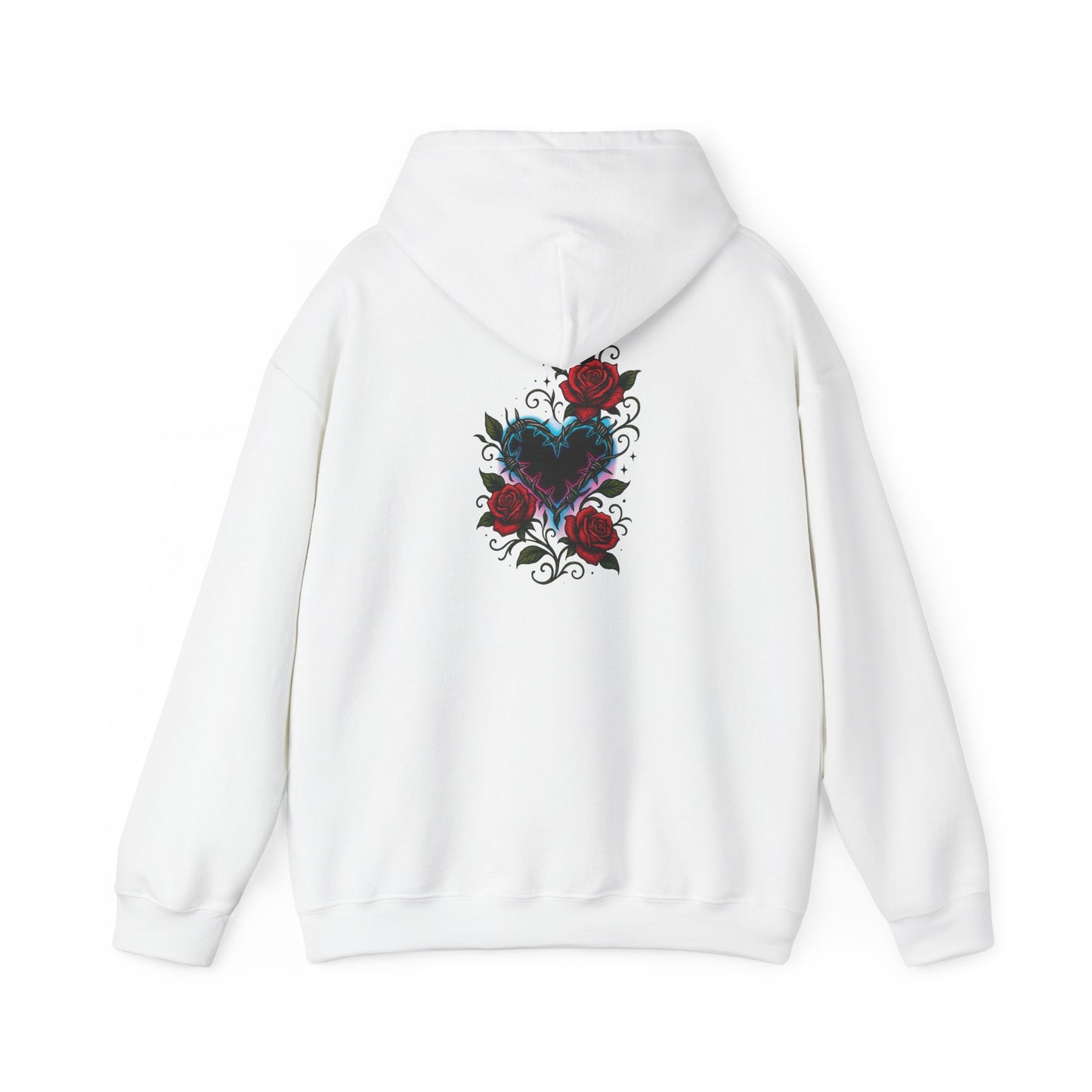 Rose Heart Tattoo Hoodie — Gothic Floral Heart Back Print