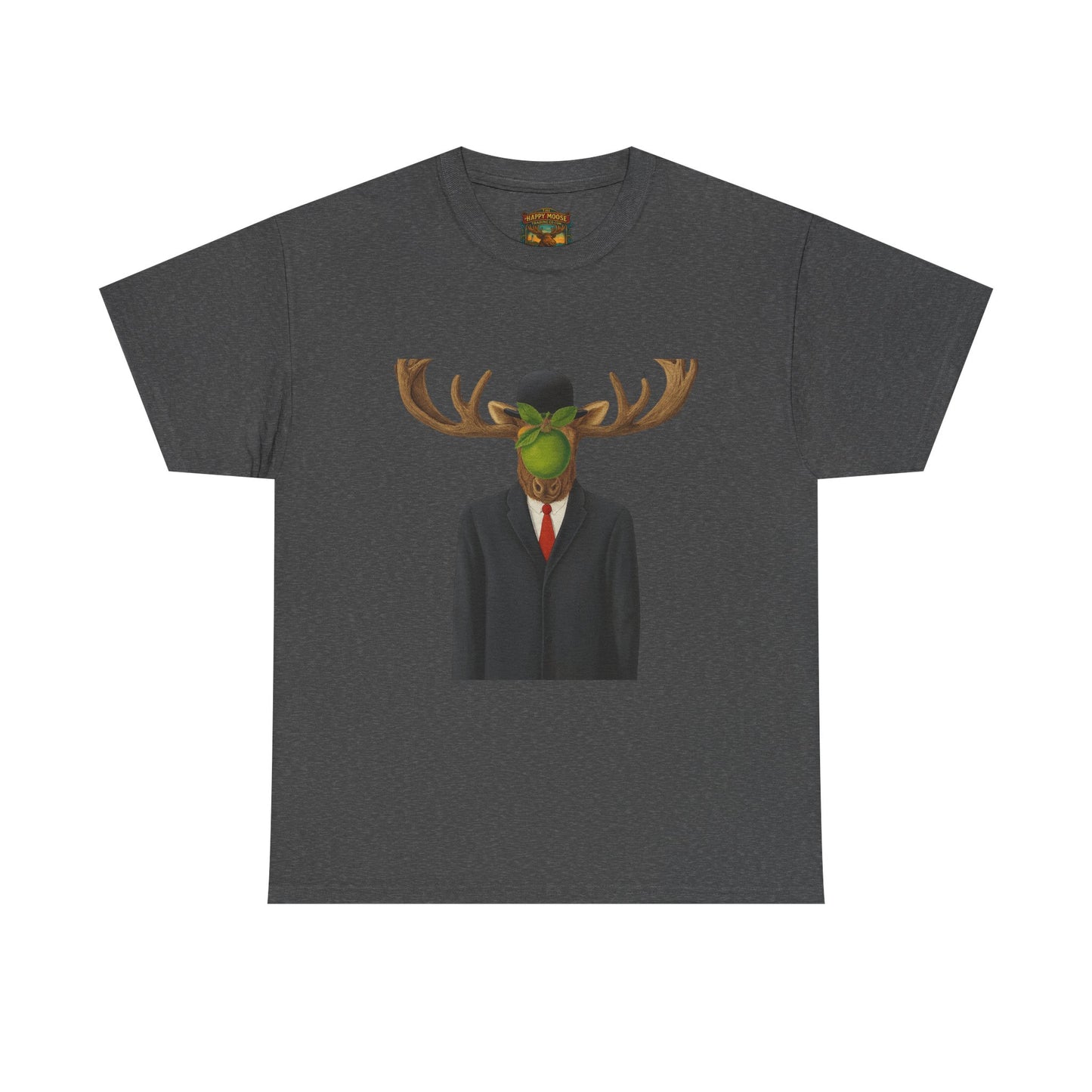 Surreal Moose Head Suit T‑Shirt — 'Man with Antlers' Artistic Graphic Tee