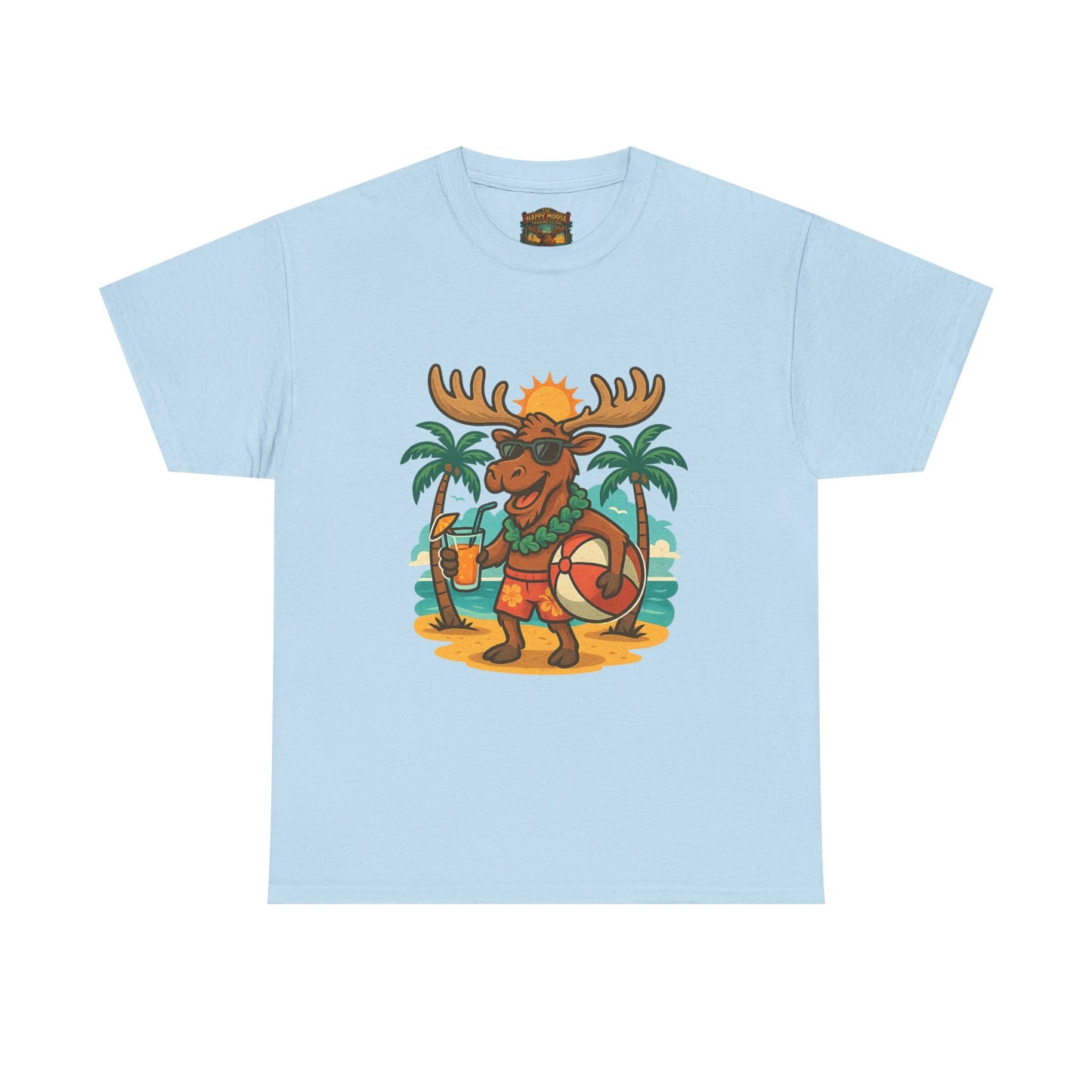 Moose on Vacation T-Shirt — Tropical Retro Moose with Sunglasses & Drink
