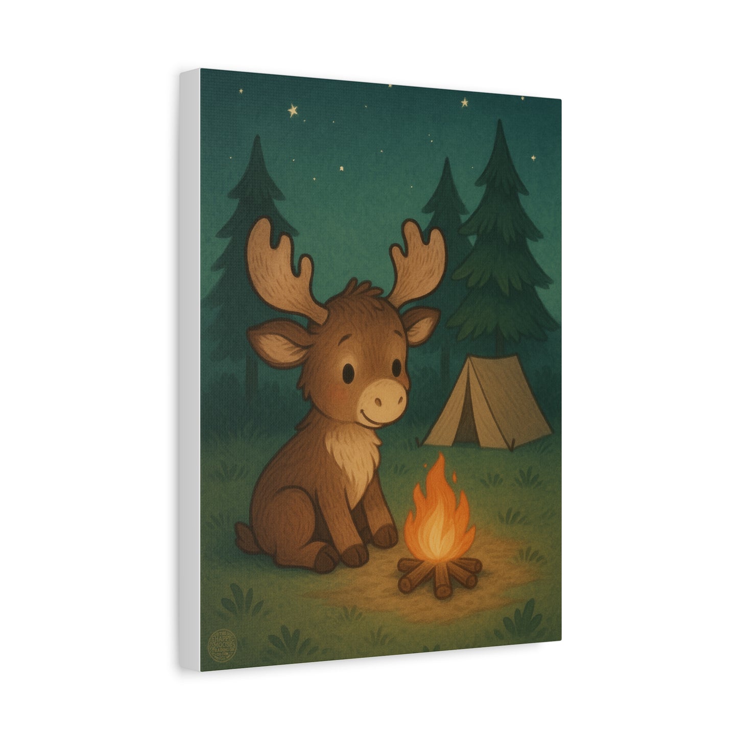 Cute Camping Moose Canvas Print — Kids Woodland Nursery Wall Art