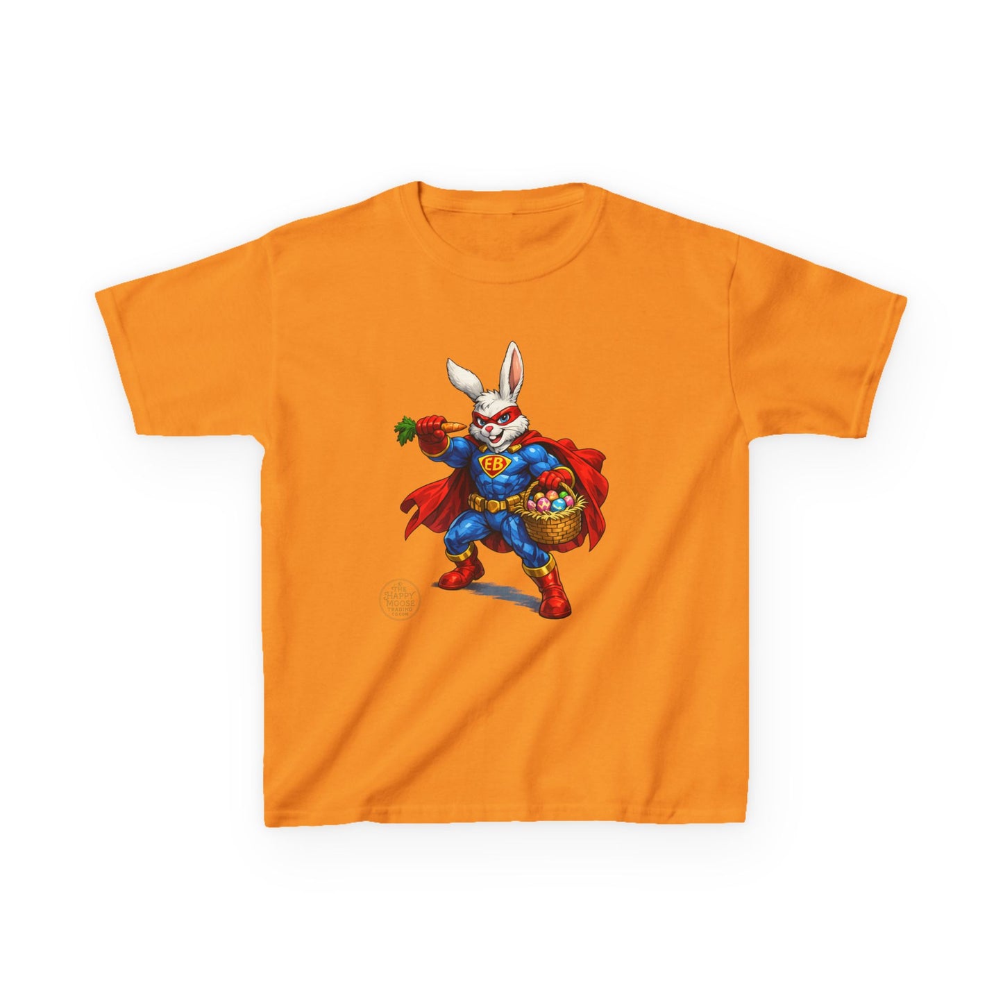 Kids Superhero Bunny T‑Shirt — Easter Basket & Carrot Costume