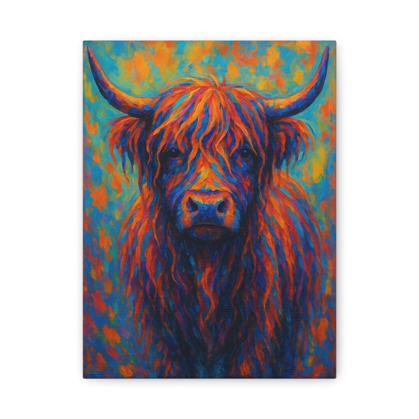 Colorful Highland Cow Matte Canvas Print — Vibrant Rustic Wall Art