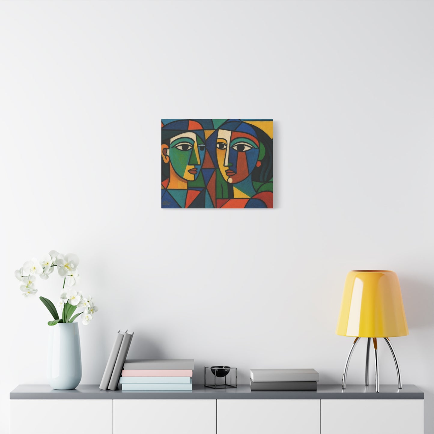 Abstract Cubist Faces Matte Canvas Wall Art — Colorful Modern Portrait Print