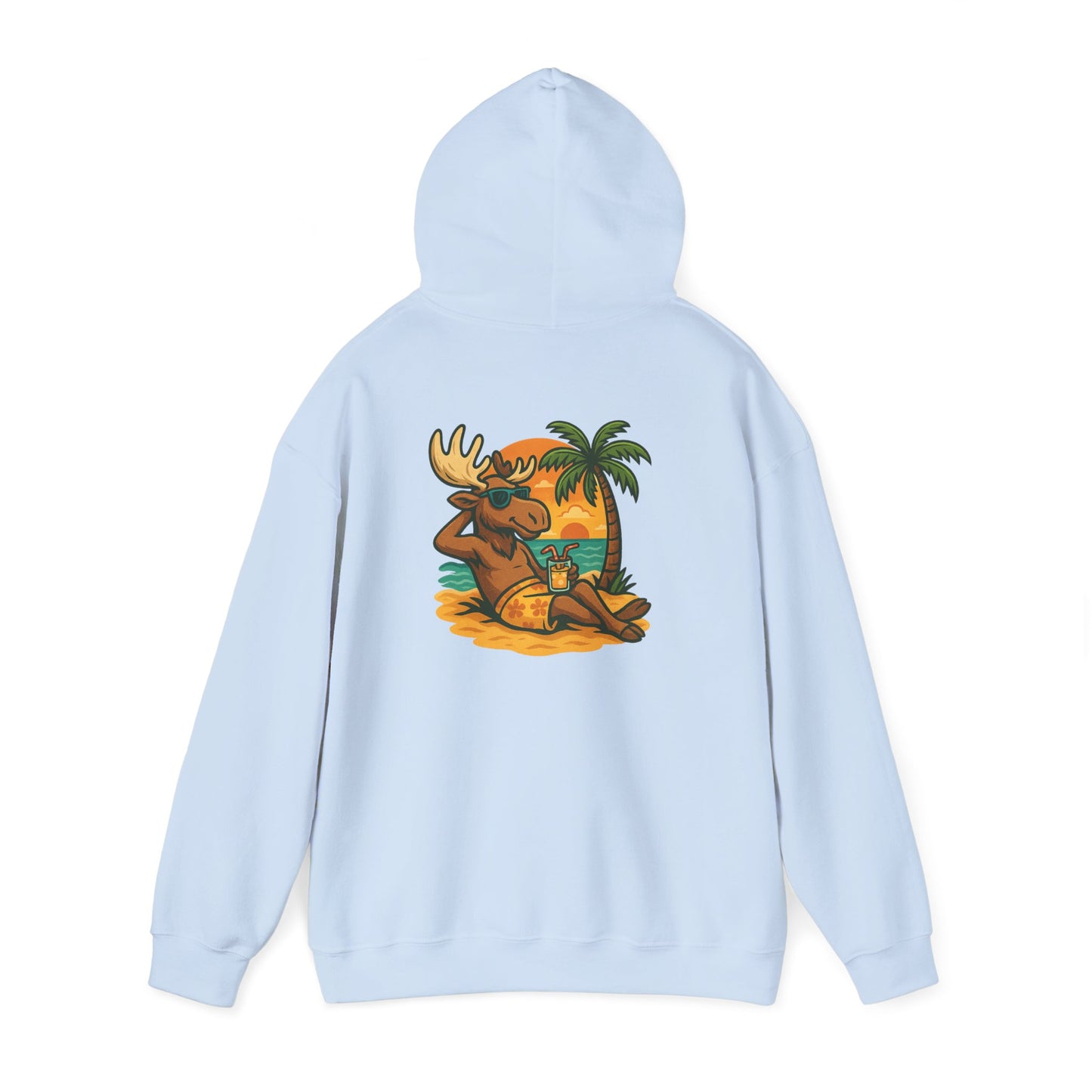 Hoodie — Relaxing Moose Beach Sunset Graphic Hooded Sweatshirt