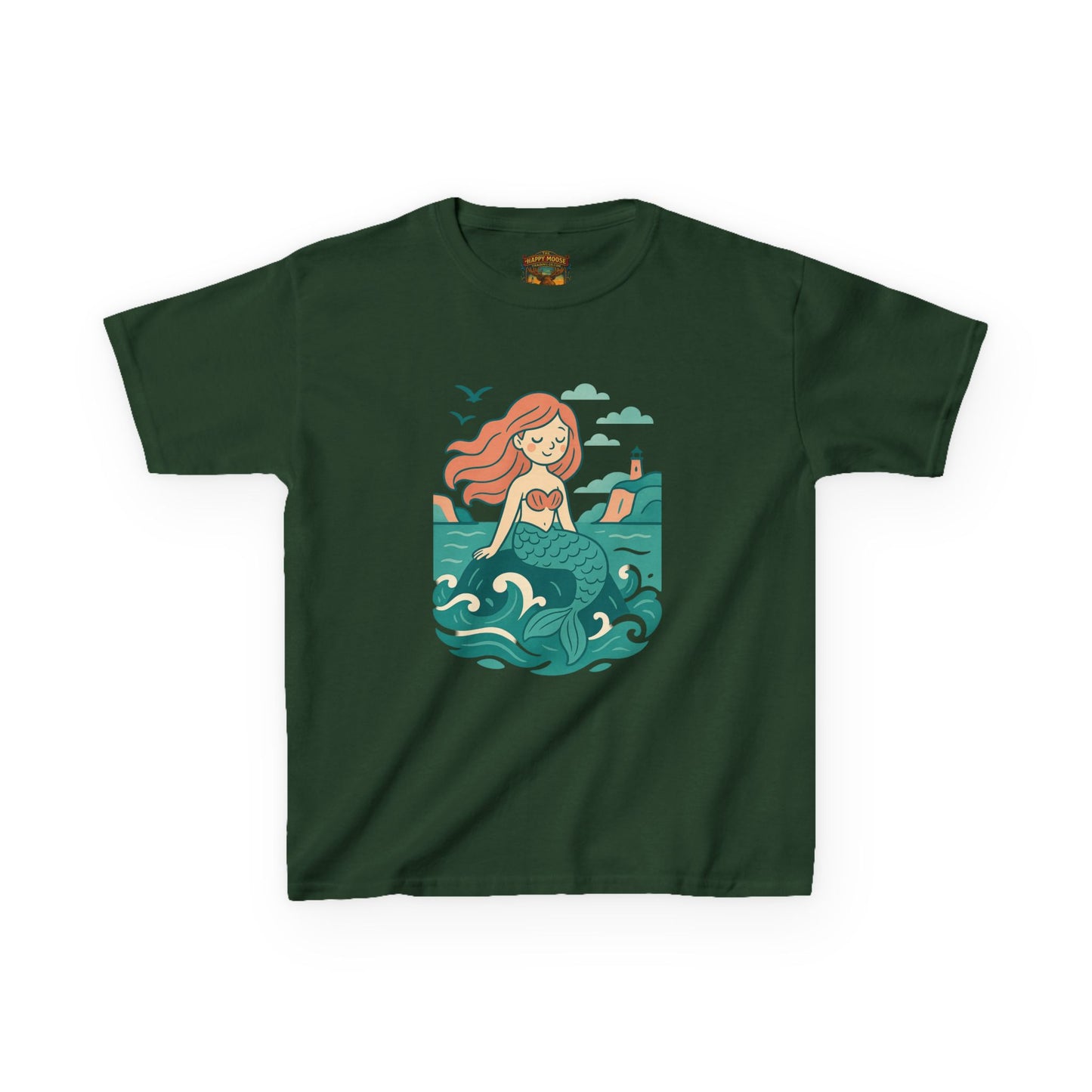 Kids Mermaid Graphic Tee — Cute Redhead Mermaid Ocean Illustration